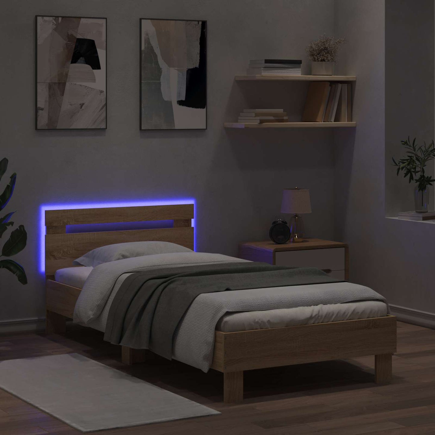 vidaXL Κρεβάτι με φωτισμό LED Sonoma Δρυς 80 x 200 cm