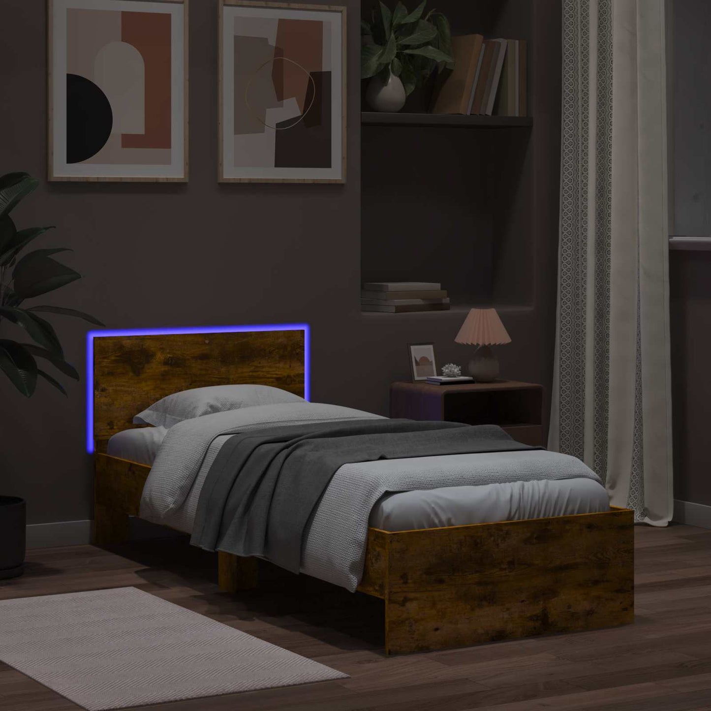 vidaXL Κρεβάτι με φωτισμό LED Καπνισμένο Ξύλο Δρυός 80 x 200 cm
