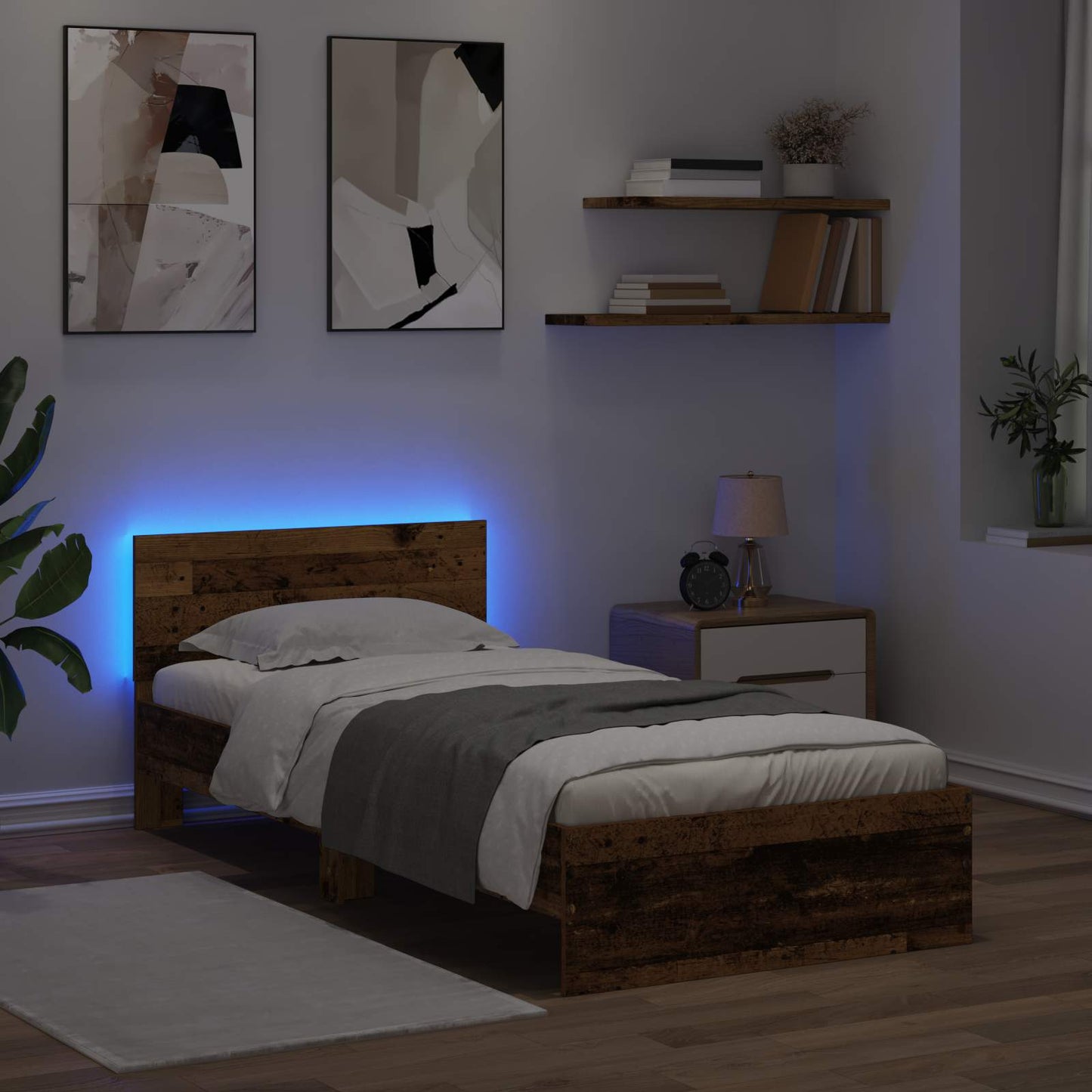 vidaXL Κρεβάτι με φωτισμό LED Παλαιωμένο ξύλο 80 x 200 cm