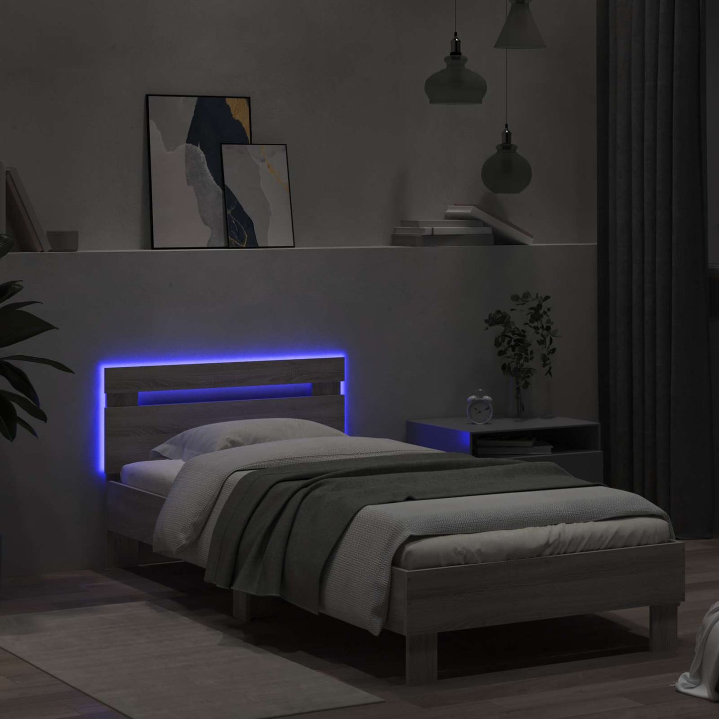 vidaXL Κρεβάτι με φωτισμό LED Γκρι Sonoma 80 x 200 cm