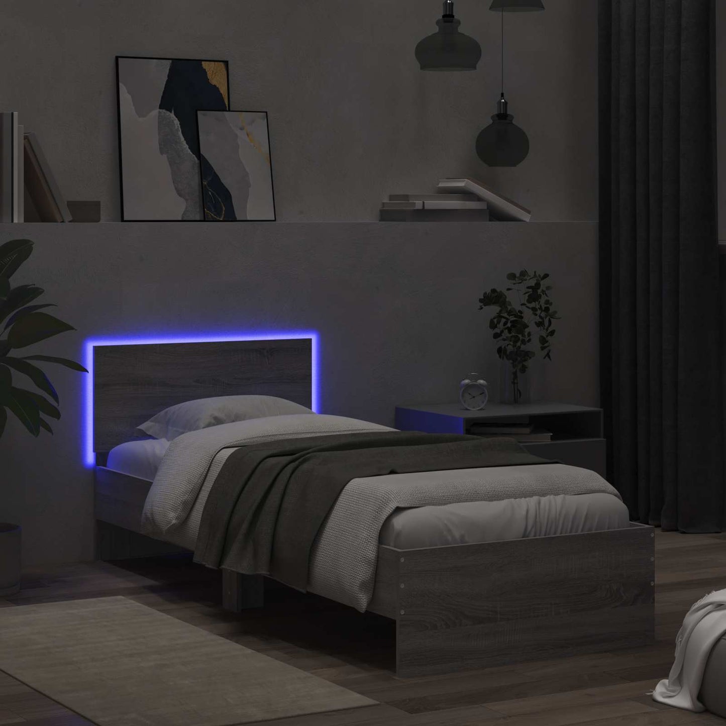 vidaXL Κρεβάτι με φωτισμό LED Γκρι Sonoma 80 x 200 cm