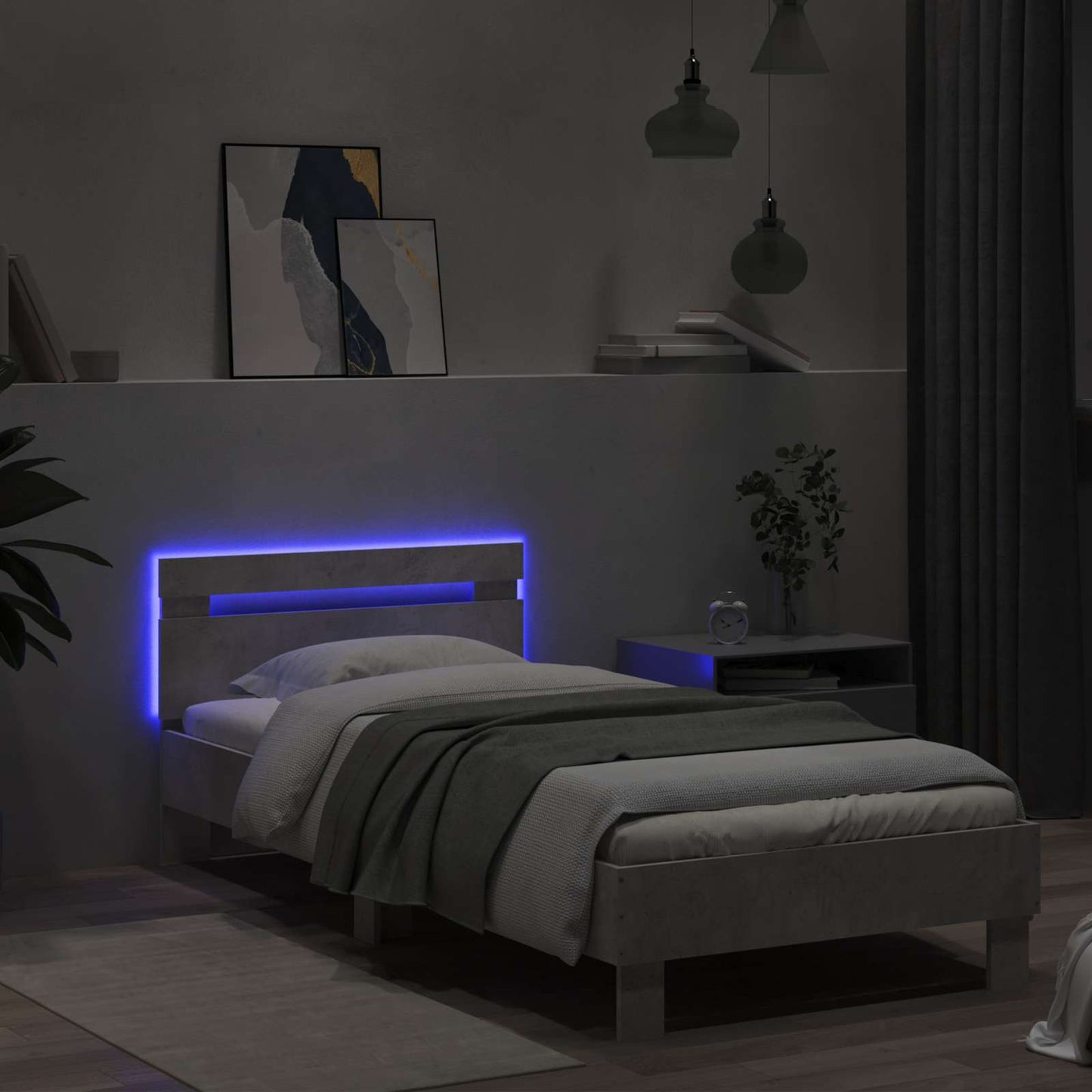 vidaXL Κρεβάτι με φωτισμό LED Γκρι Σκυροδέματος 80 x 200 cm