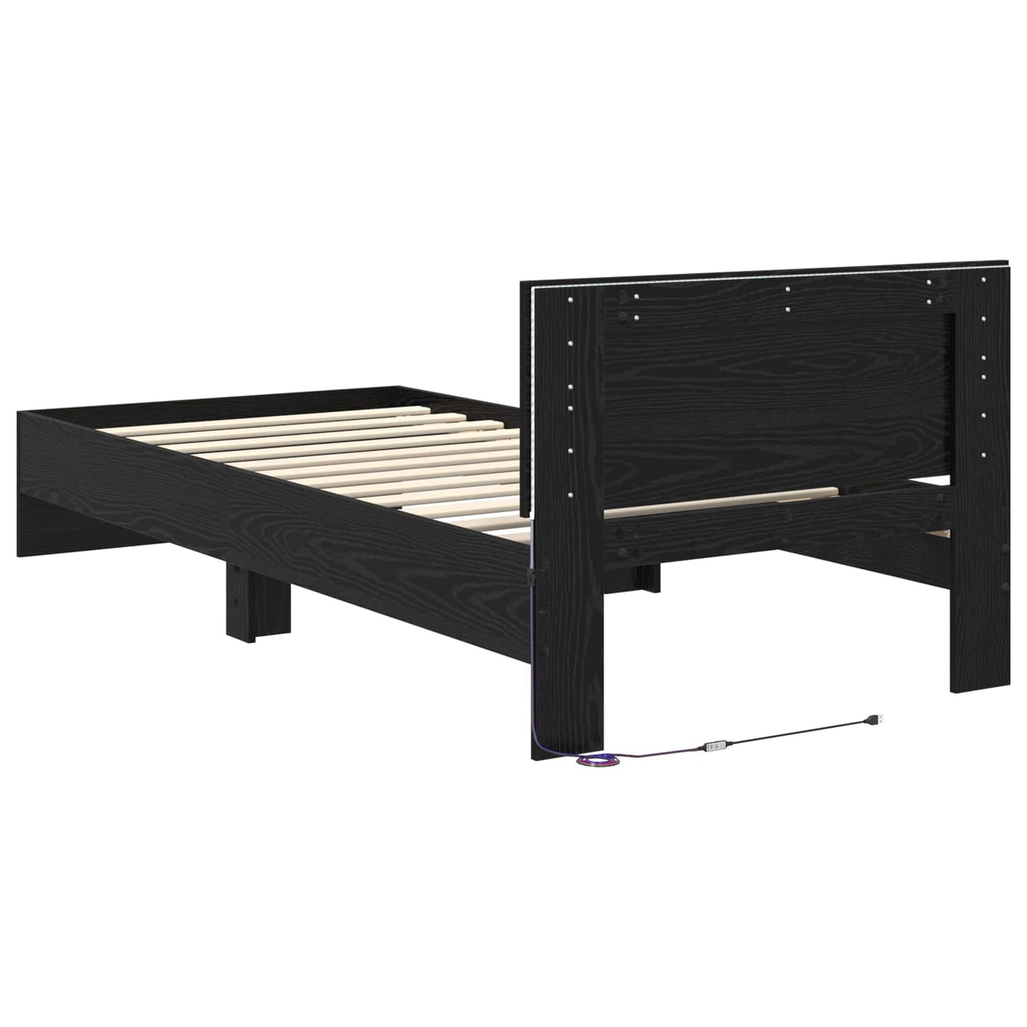 vidaXL Κρεβάτι με φωτισμό LED Μαύρη Δρυς 80 x 200 cm