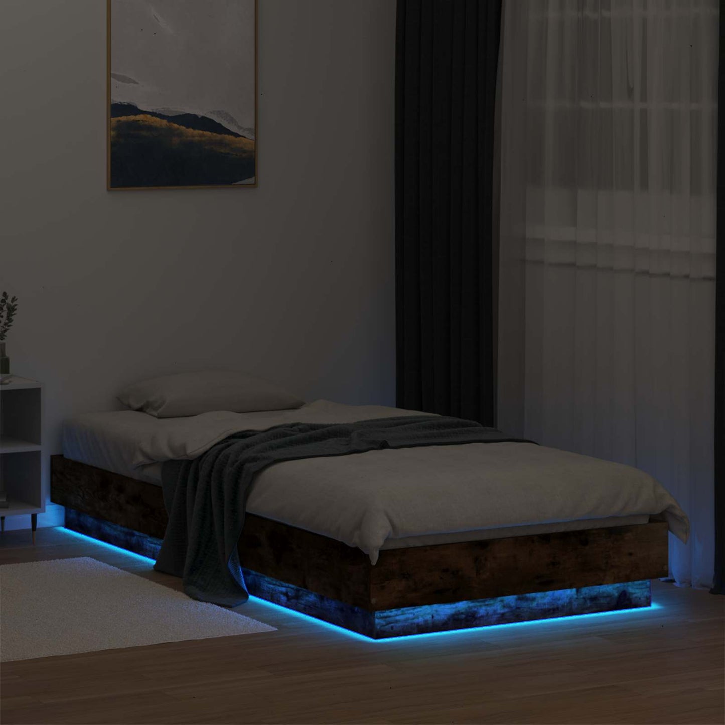 vidaXL Κρεβάτι με φωτισμό LED Καπνισμένο Ξύλο Δρυός 80 x 200 cm