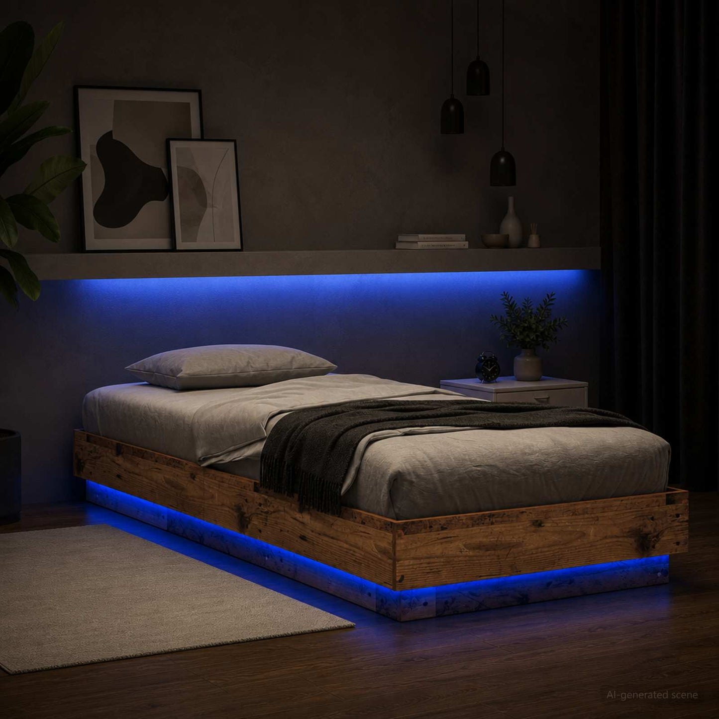 vidaXL Κρεβάτι με φωτισμό LED Παλαιωμένο ξύλο 80 x 200 cm