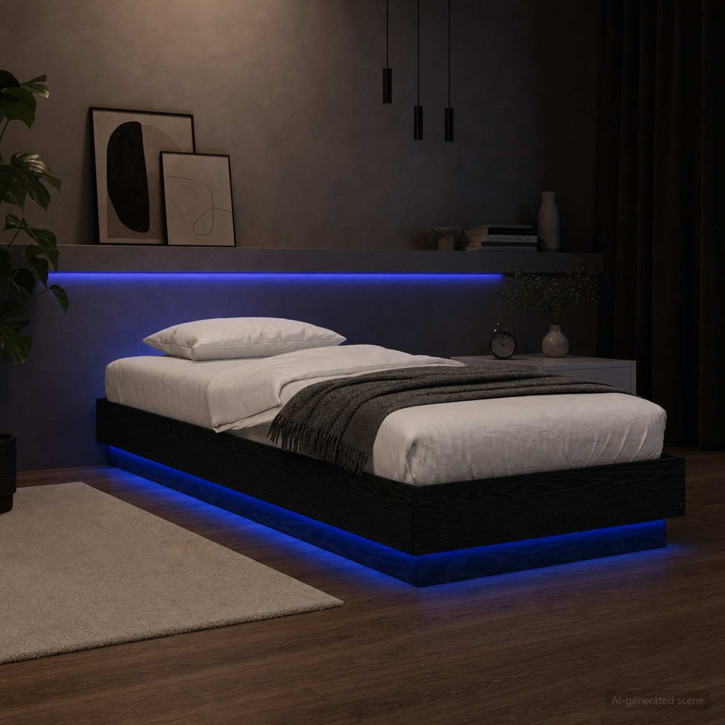 vidaXL Κρεβάτι με φωτισμό LED Μαύρη Δρυς 80 x 200 cm