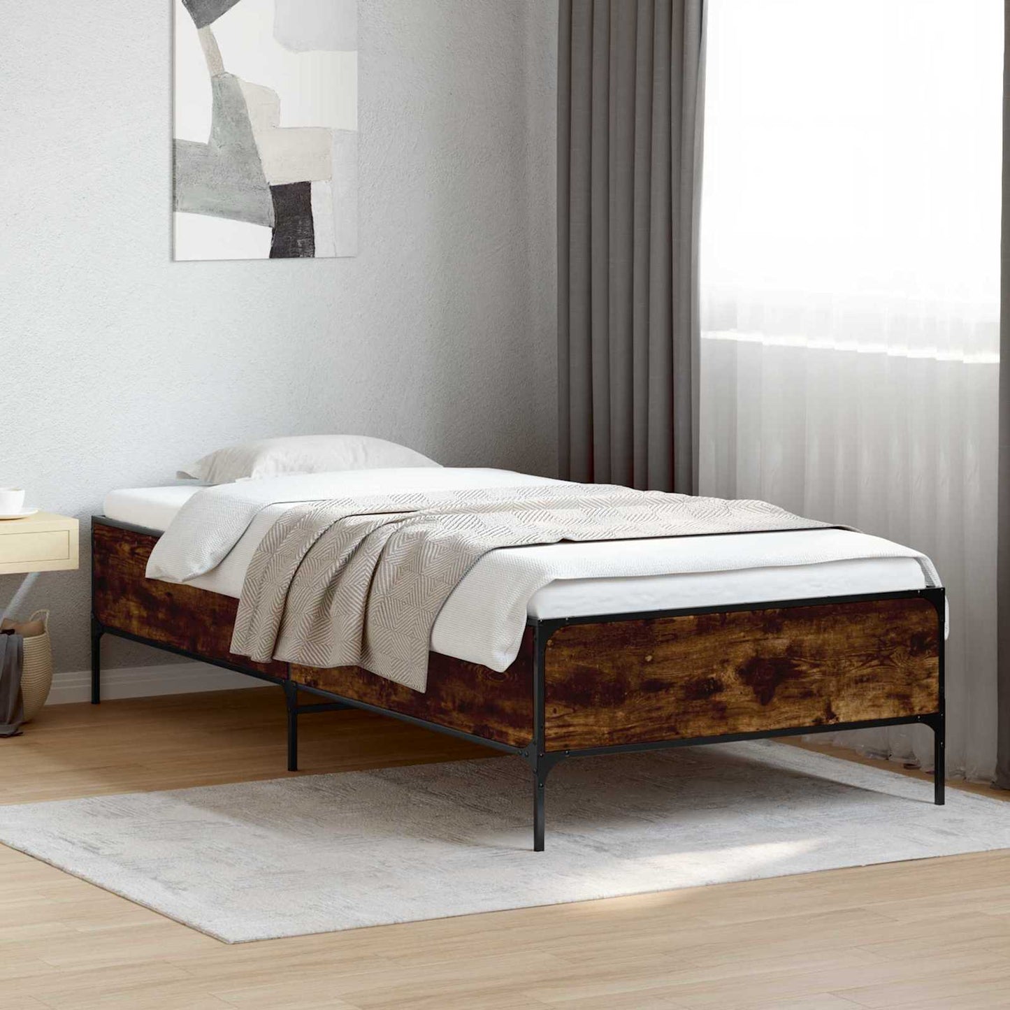 vidaXL Σκελετός Κρεβατιού Καπνιστό Δρύς 80 x 200 cm Επεξεργασμένο Ξύλο