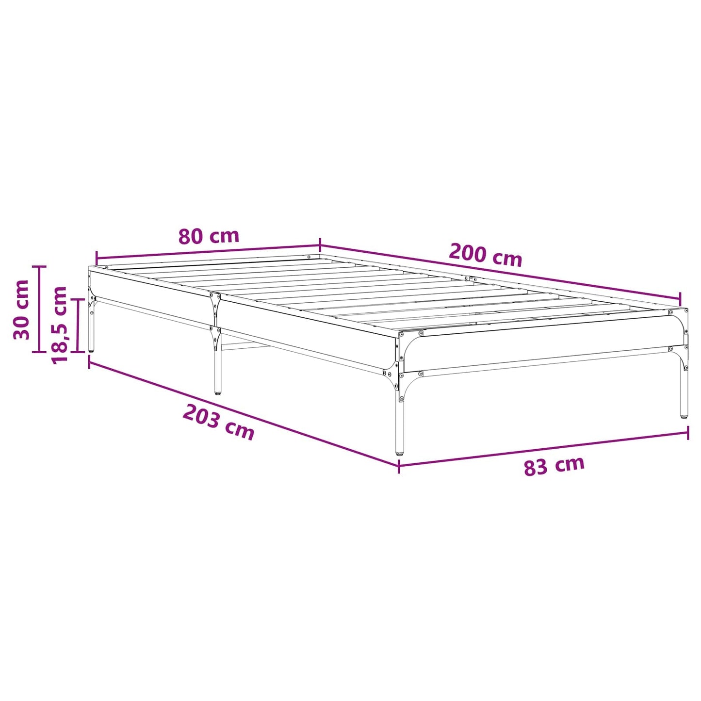 vidaXL Σκελετός Κρεβατιού Artisian Δρυς 80 x 200 cm Επεξεργασμένο Ξύλο