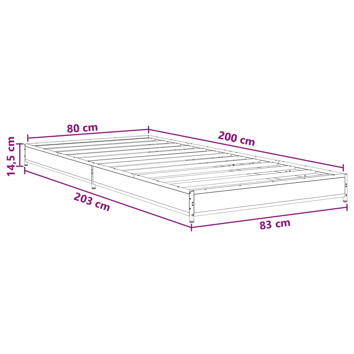 vidaXL Σκελετός Κρεβατιού Μαύρη Δρυς 80 x 200 cm Επεξεργασμένο Ξύλο