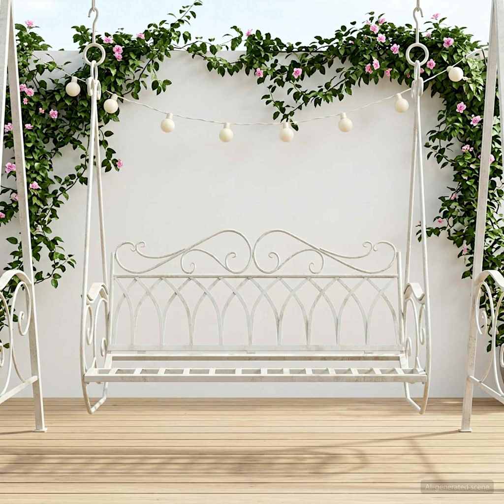 vidaXL Πάγκος Κούνια Ατσάλι 112 x 60 x 126,5 εκ. Αντίκες Λευκό