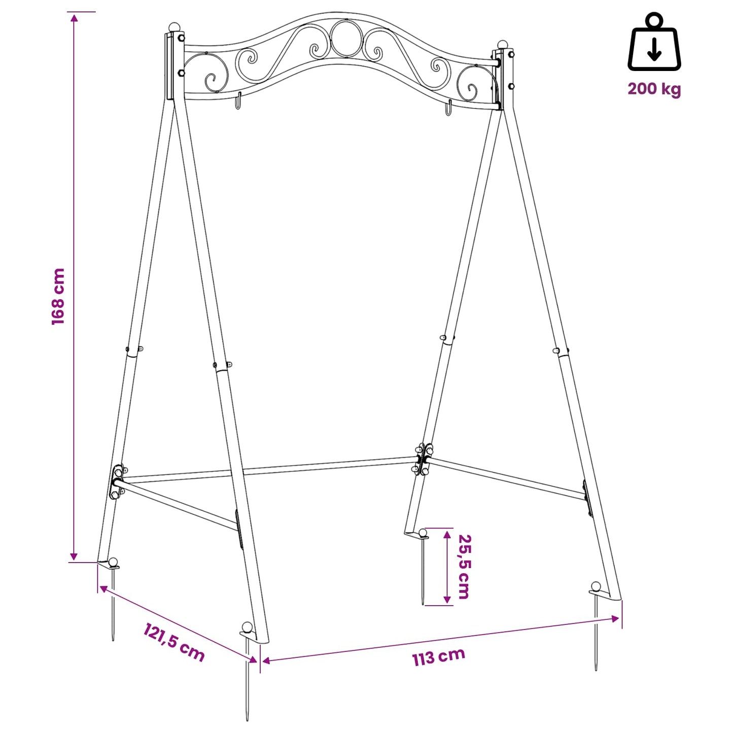 vidaXL Σκελετός Κούνιας Αρχαίο Καφέ 113 x 121,5 x 168 εκ. Ατσάλι