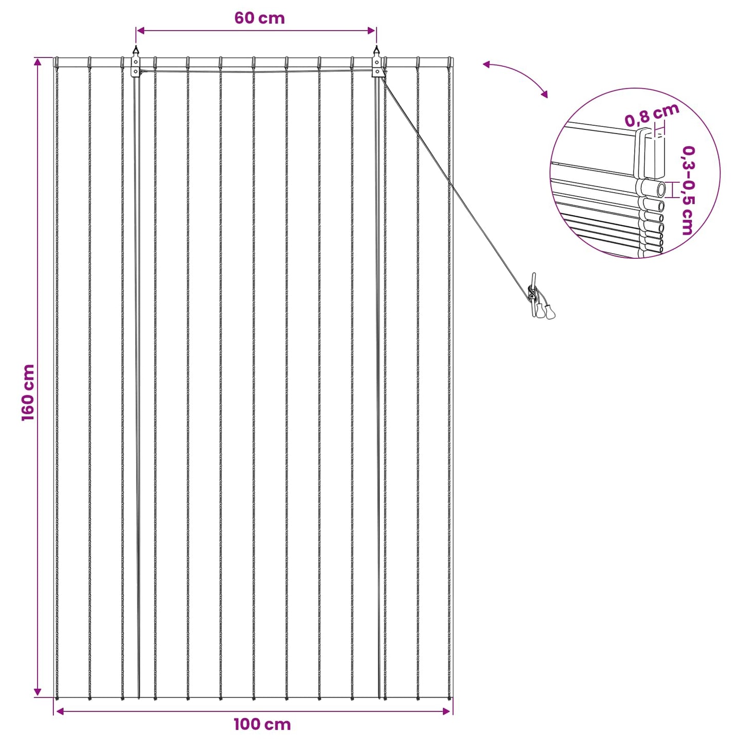 vidaXL Ρόλερ (στόρι) Φυσικό 100 x 160 cm Καλάμι