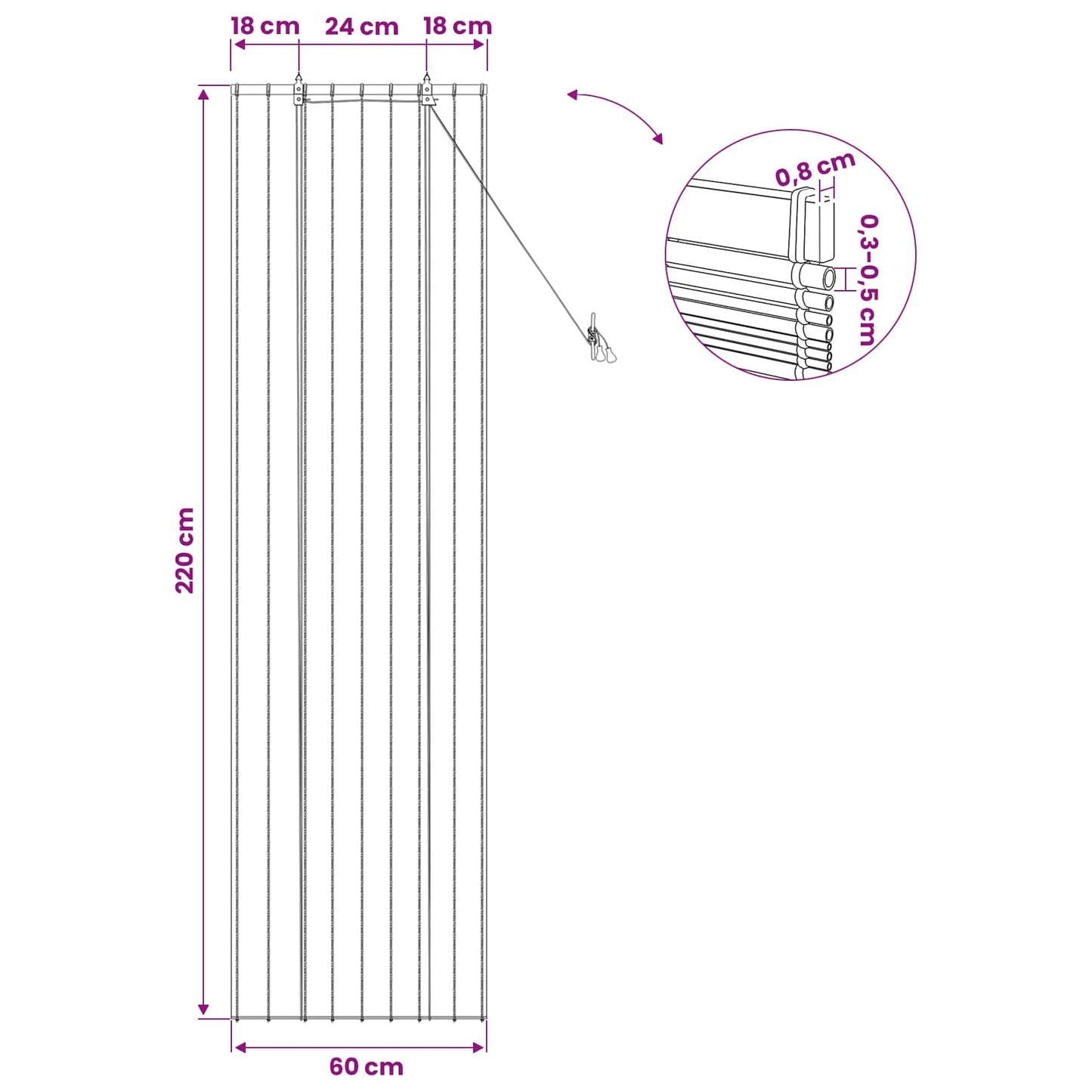 vidaXL Ρόλερ (στόρι) Φυσικό 60 x 220 εκ. Καλάμι