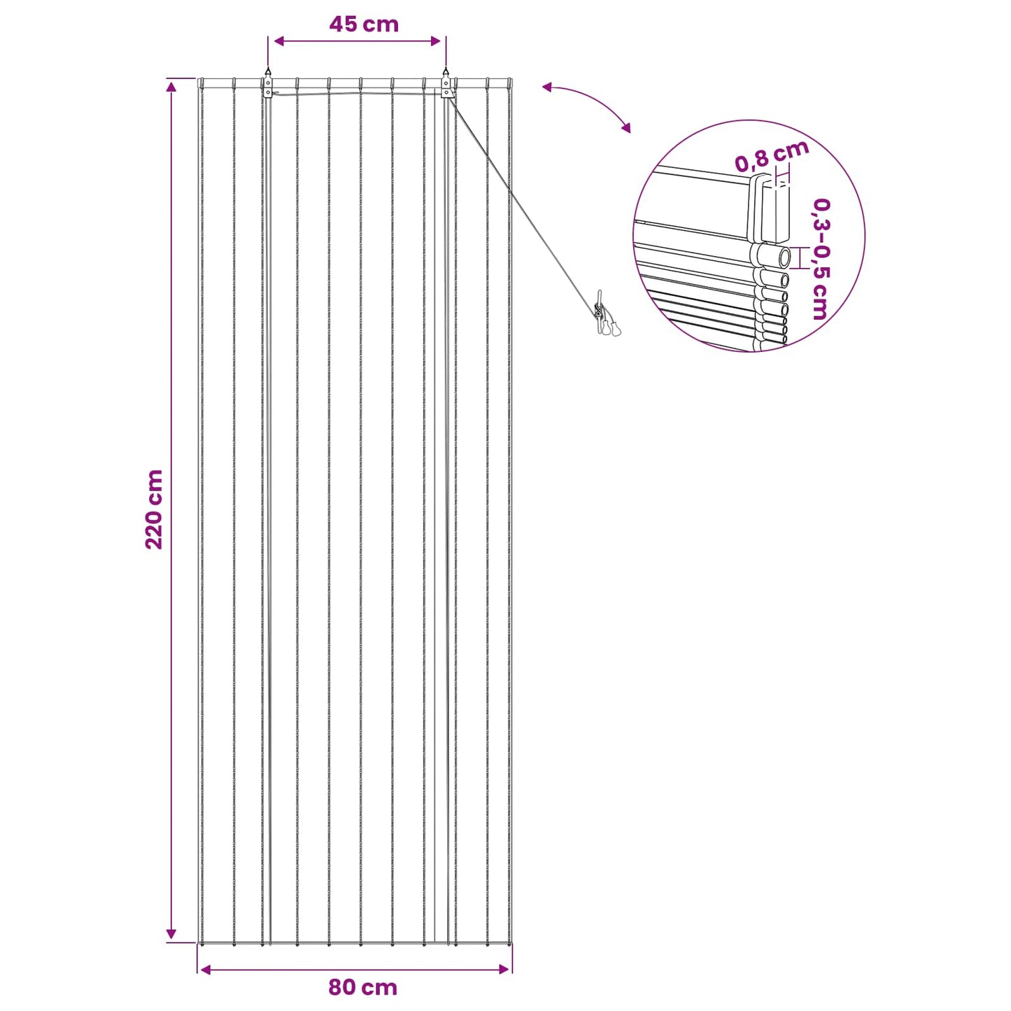 vidaXL Ρόλερ (στόρι) Φυσικό 80 x 220 cm Καλάμι