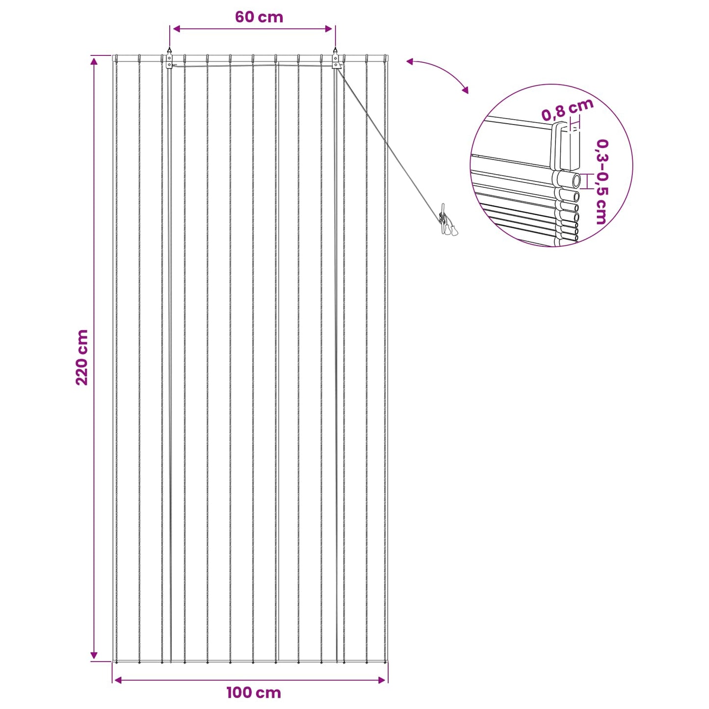 vidaXL Ρόλερ (στόρι) Φυσικό 100 x 220 cm Καλάμι
