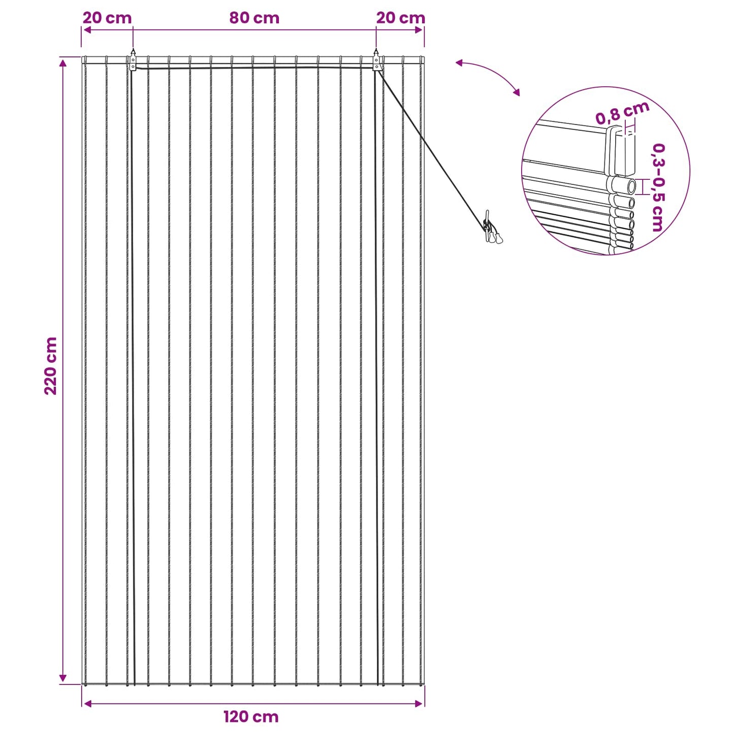 vidaXL Ρόλερ (στόρι) Φυσικό 120 x 220 cm Καλάμι
