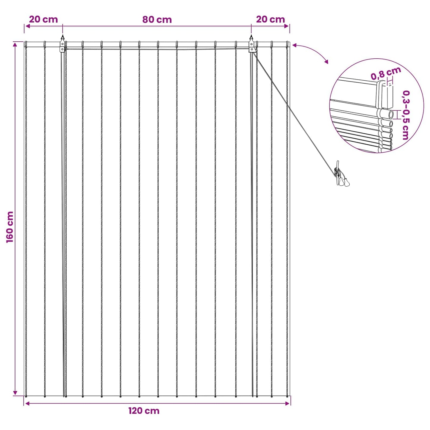 vidaXL Ρόλερ (στόρι) Καφέ 120 x 160 cm Καλάμι