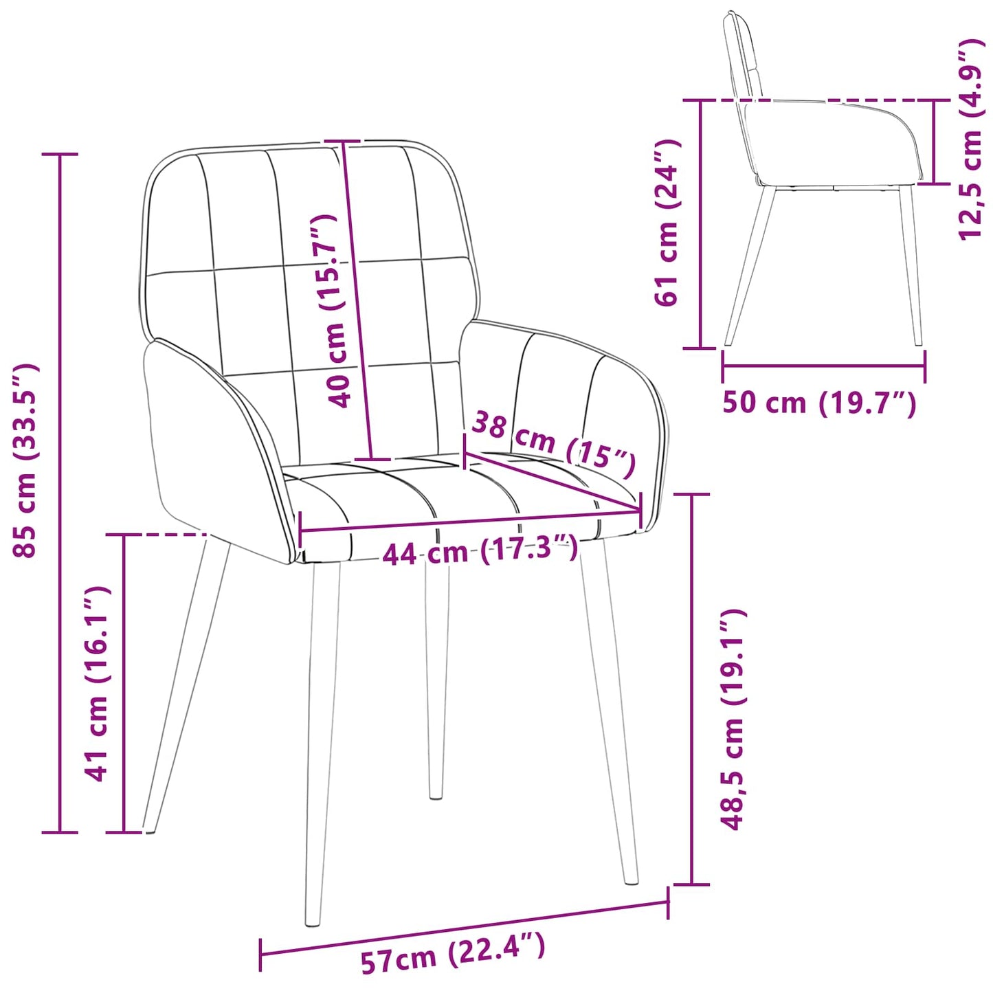 vidaXL Καρέκλες φαγητού 2 pcs Τεχνητό Δέρμα Μαύρο 57 x 50 x 85 εκ.