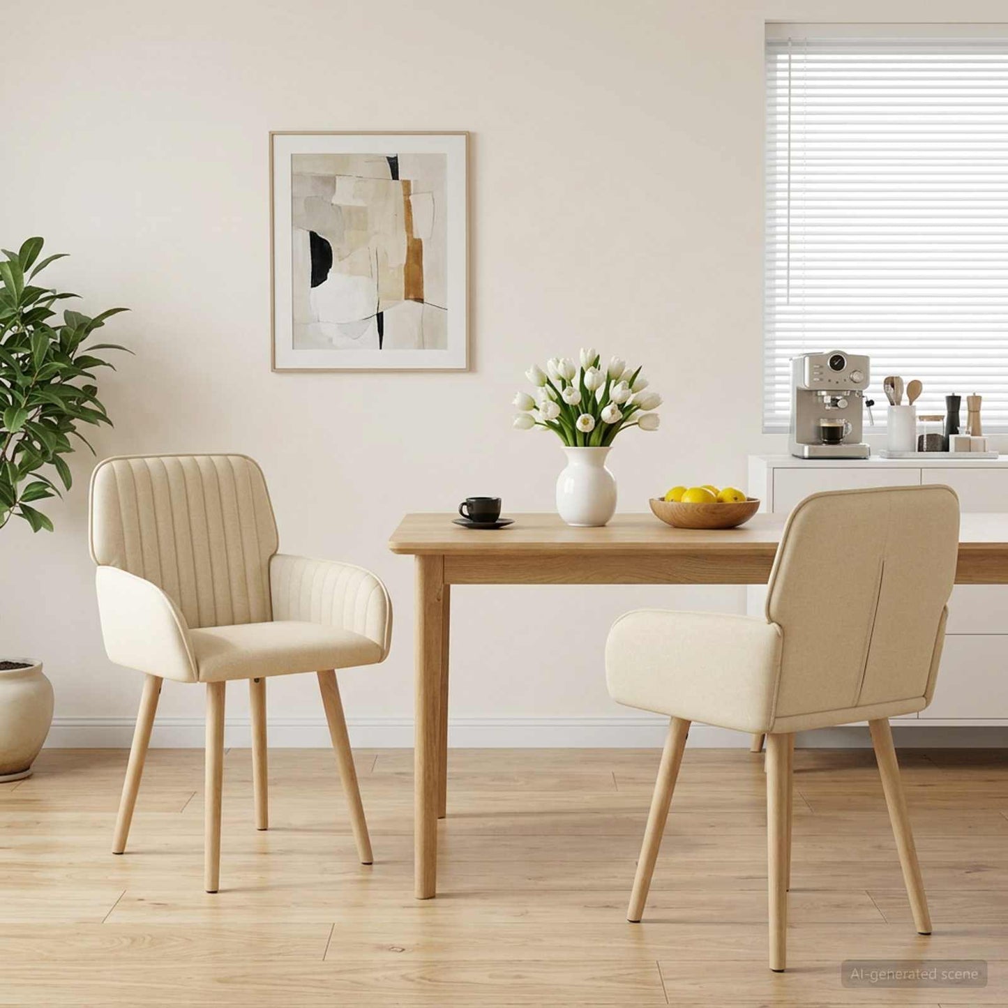 vidaXL Καρέκλες φαγητού 2 τμχ. Ύφασμα Κρεμ 56,5 x 50 x 87,5 εκ.