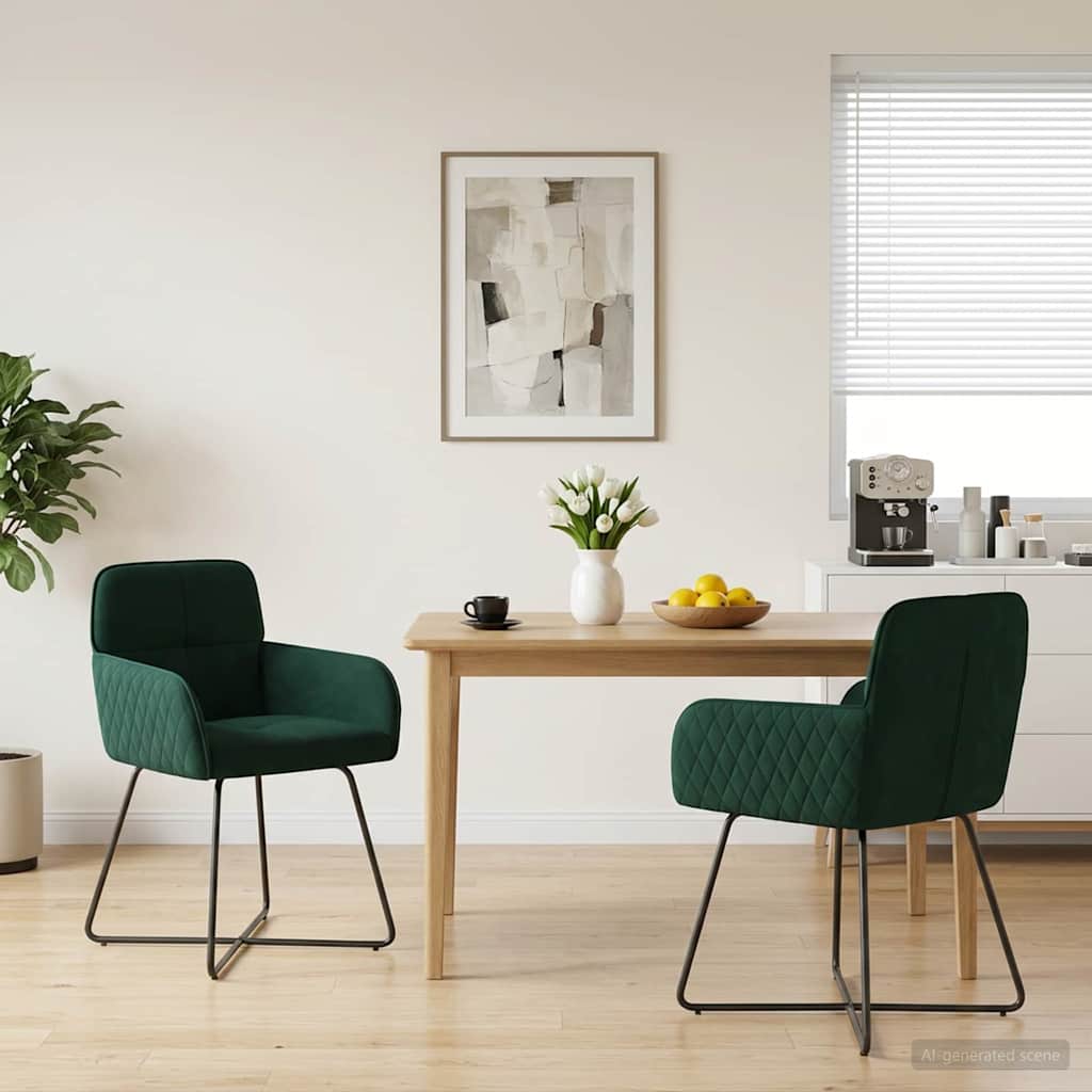 vidaXL Καρέκλες φαγητού 2 pcs Βελούδο Σκούρο Πράσινο