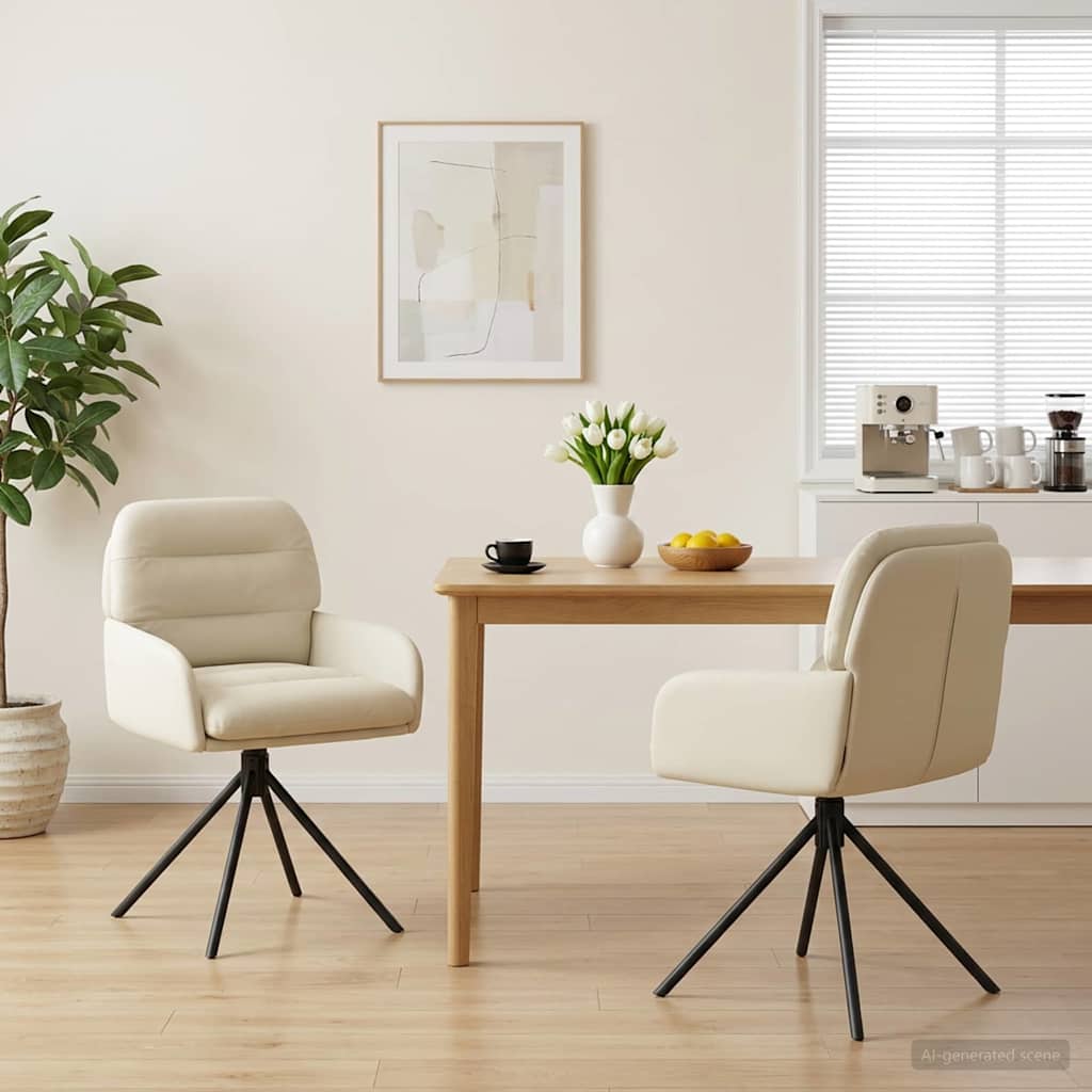 vidaXL Γυριστές καρέκλες φαγητού 2 pcs Τεχνητό Δέρμα Κρεμ