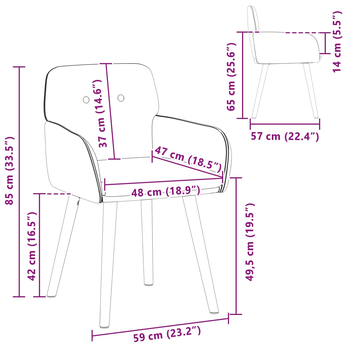vidaXL Καρέκλες φαγητού 2 pcs Μπουκλέ Μαύρο 59 x 57 x 85 εκ.