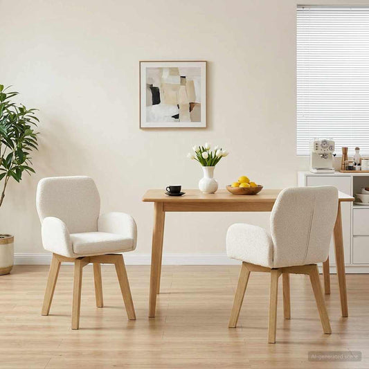 vidaXL Γυριστές καρέκλες φαγητού 2 pcs Μπουκλέ Κρεμ 54 x 58 x 87 εκ.