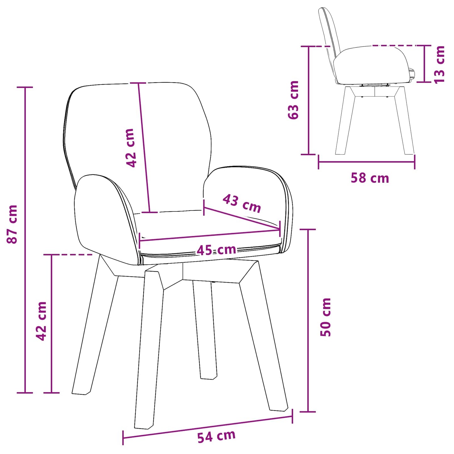 vidaXL Γυριστές καρέκλες φαγητού 2 pcs Μπουκλέ Μαύρο 54 x 58 x 87 εκ.