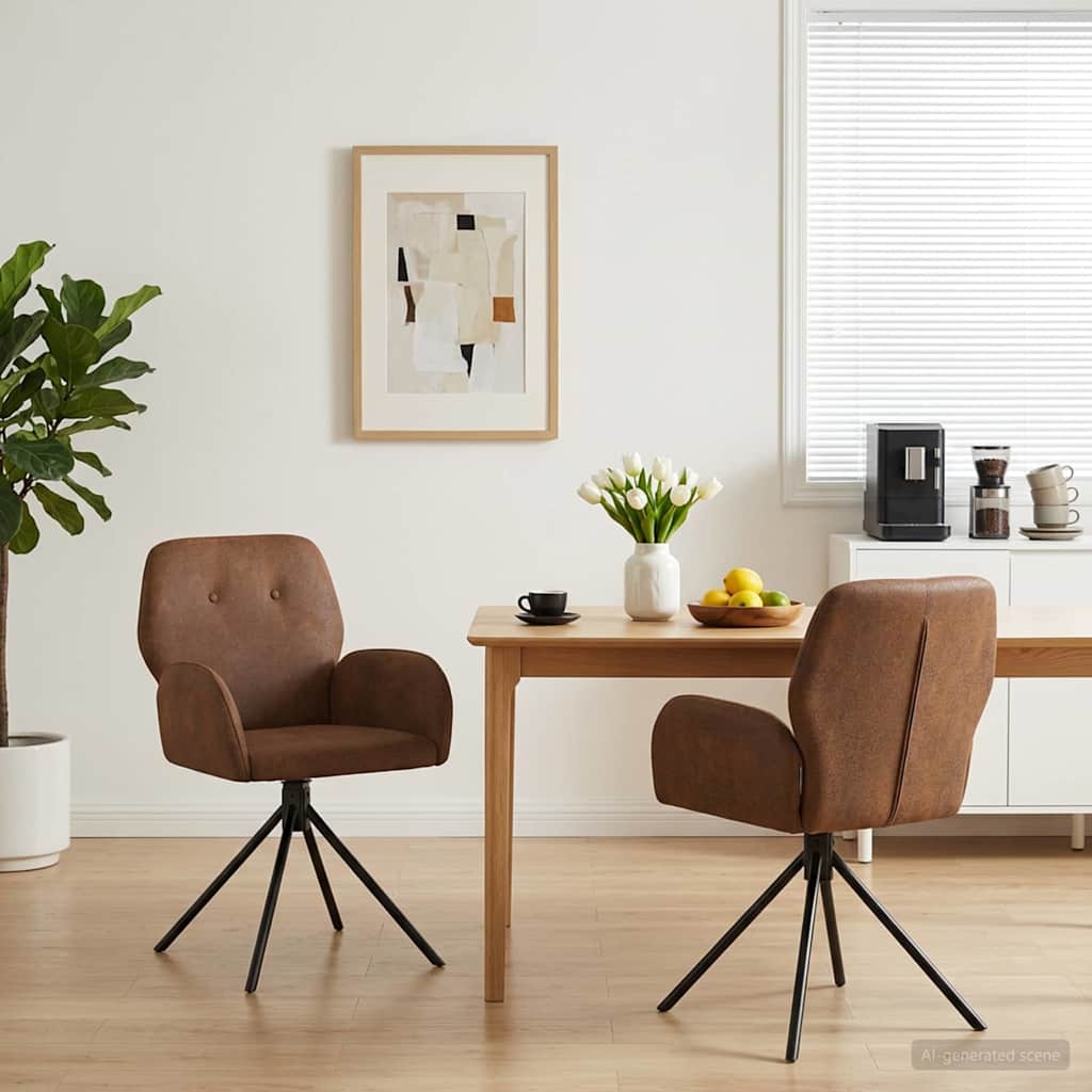 vidaXL Γυριστές καρέκλες φαγητού 2 pcs Φιλικό Δερμάτινο Σουέντ Καφέ