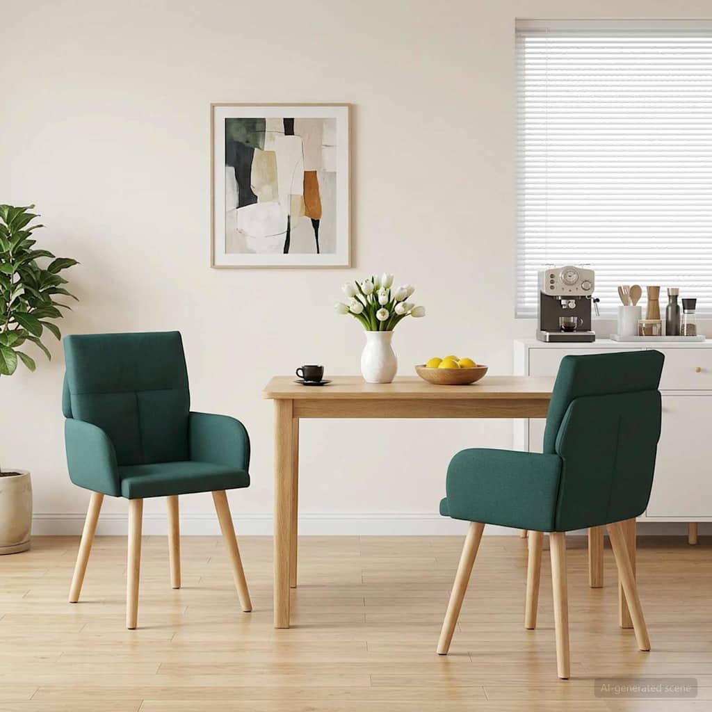 vidaXL Καρέκλες φαγητού 2 pcs Ύφασμα Σκούρο Πράσινο 60 x 56 x 96 εκ