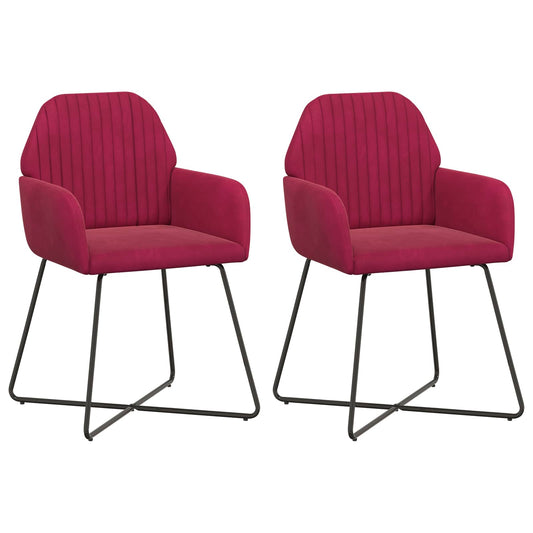 vidaXL Καρέκλες φαγητού 2 pcs Βελούδο Κόκκινο 55 x 50 x 84 εκ.