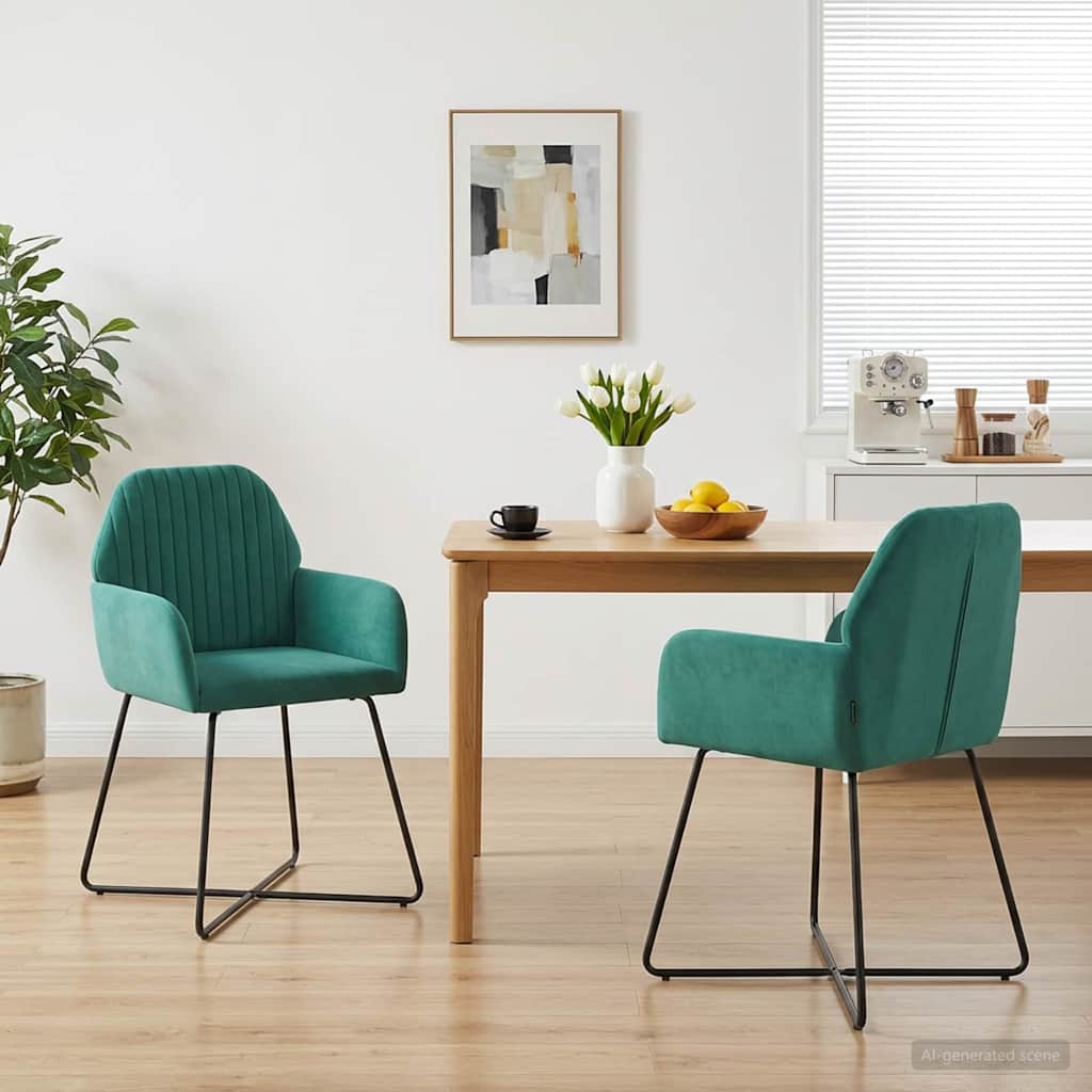 vidaXL Καρέκλες φαγητού 2 pcs Βελούδο Τιρκουάζ 55 x 50 x 84 εκ.