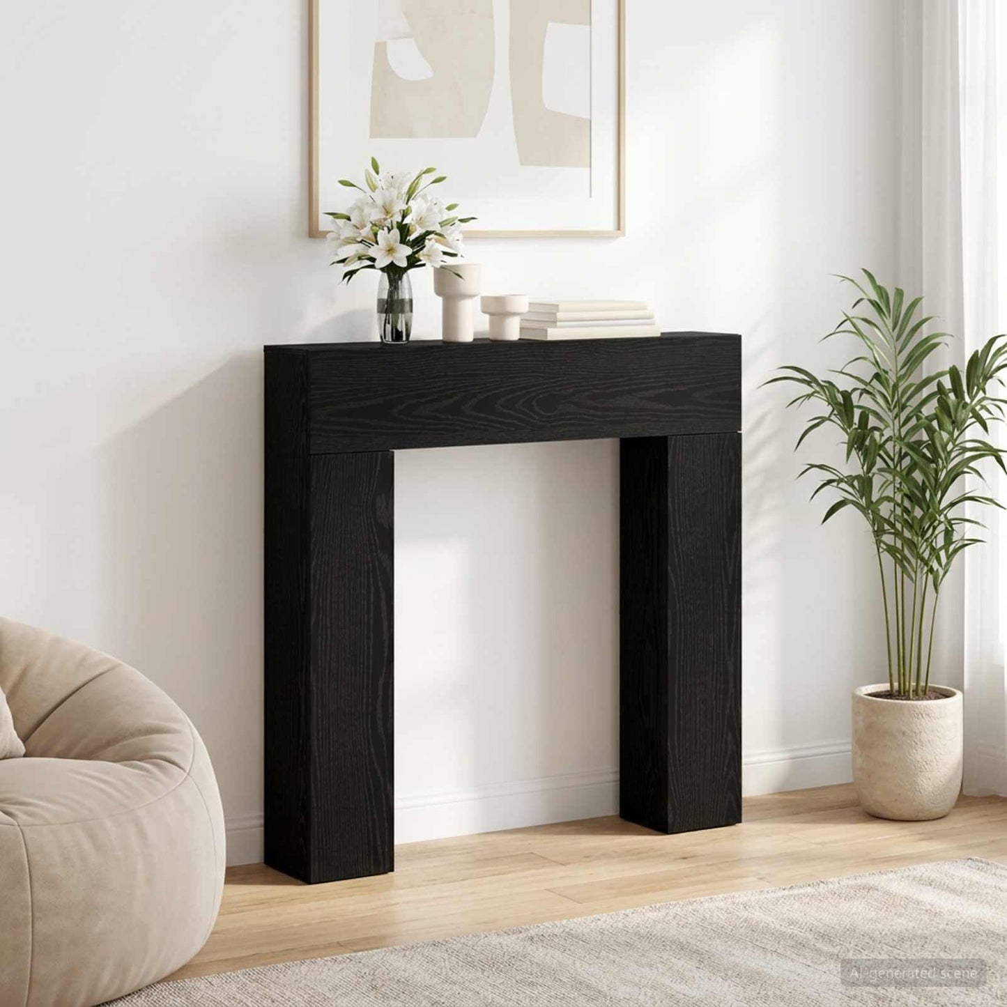 vidaXL Περίβλημα τζακιού Μαύρη Δρυς 102 x 18 x 100,5 εκ