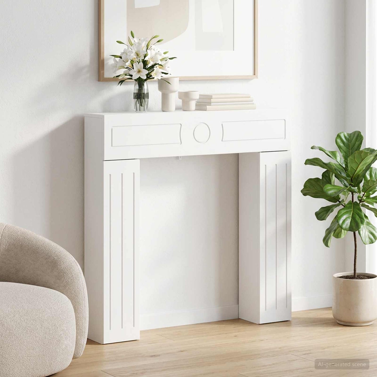 vidaXL Περίβλημα τζακιού Λευκό 102 x 18 x 100,5 εκ Επεξεργασμένο Ξύλο