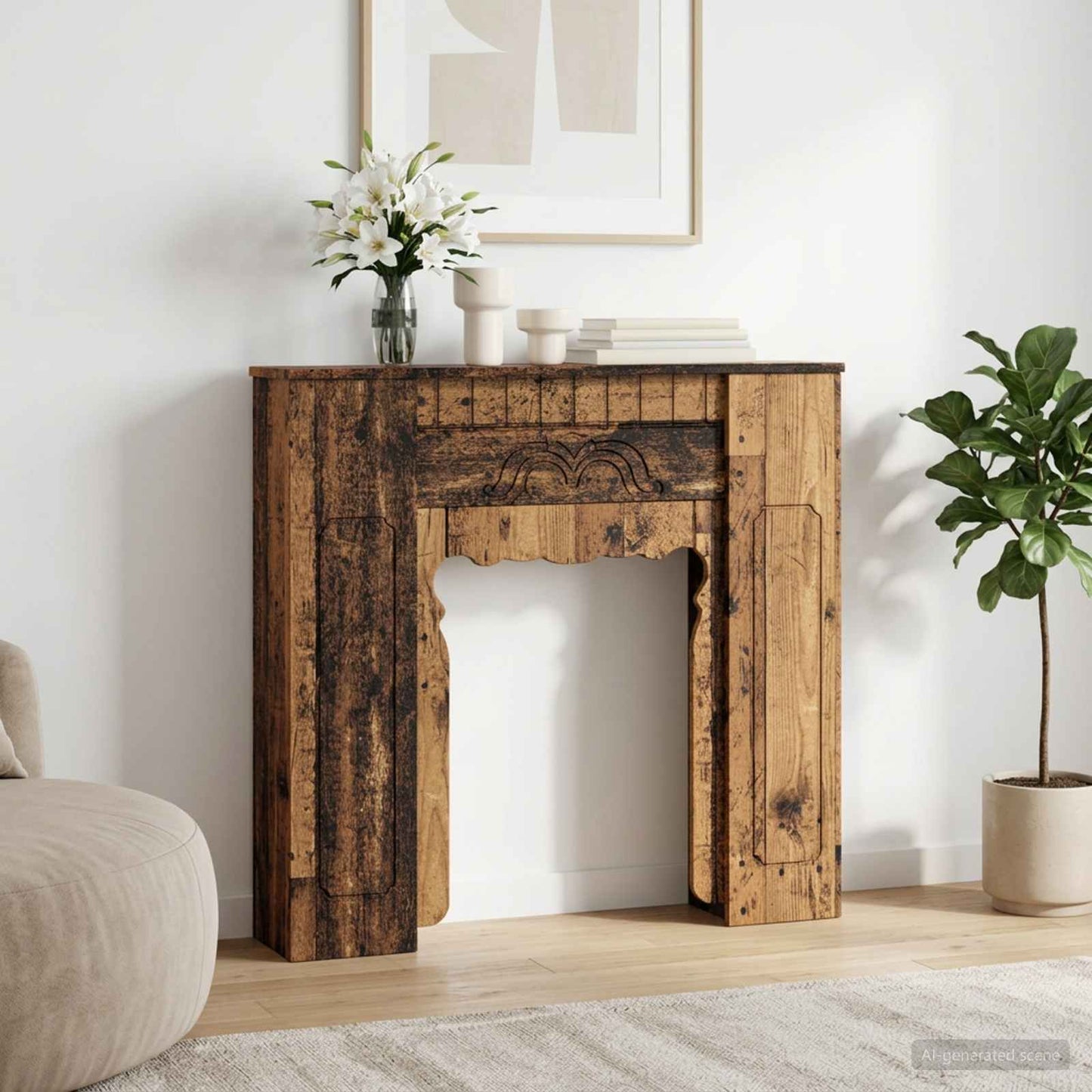vidaXL Περίβλημα τζακιού Παλαιωμένο ξύλο 93 x 20 x 89 εκ