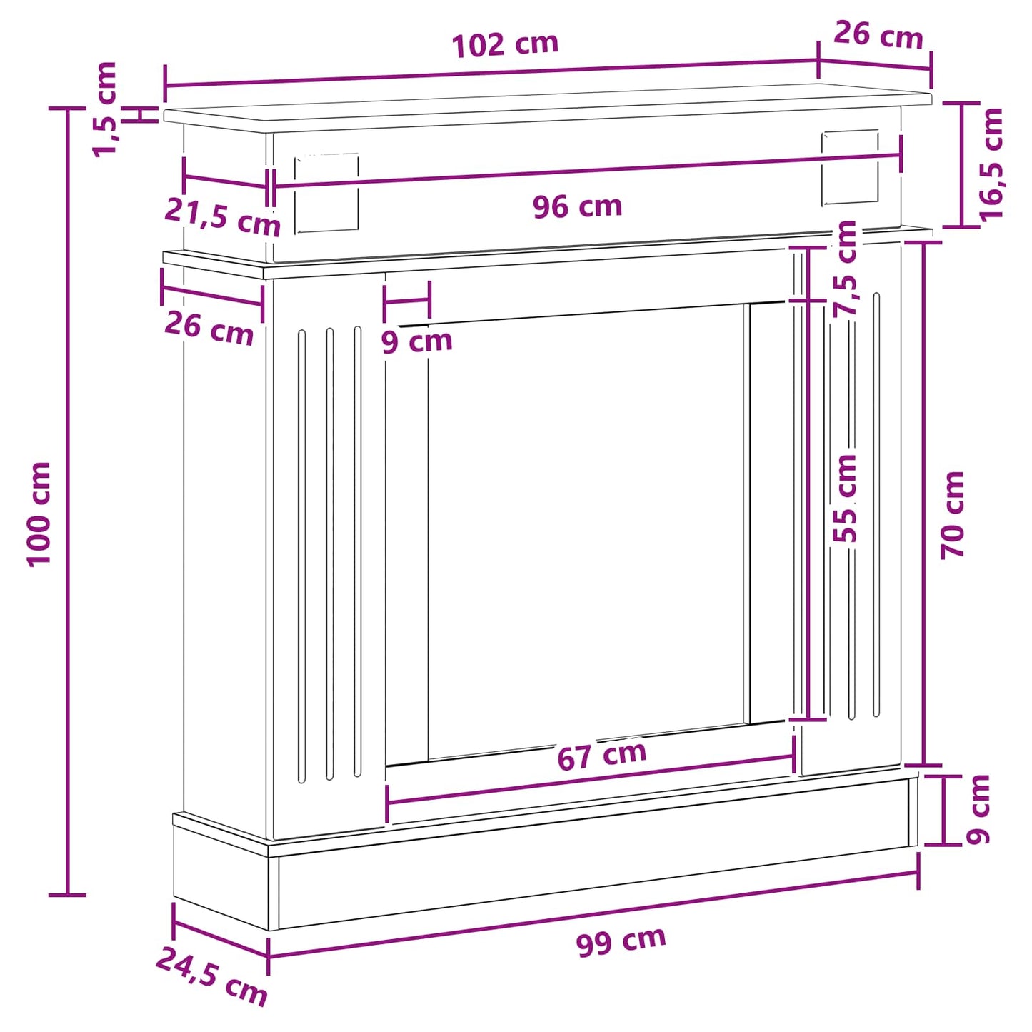 vidaXL Περίβλημα τζακιού Γκρι Sonoma 102 x 26 x 100 εκ