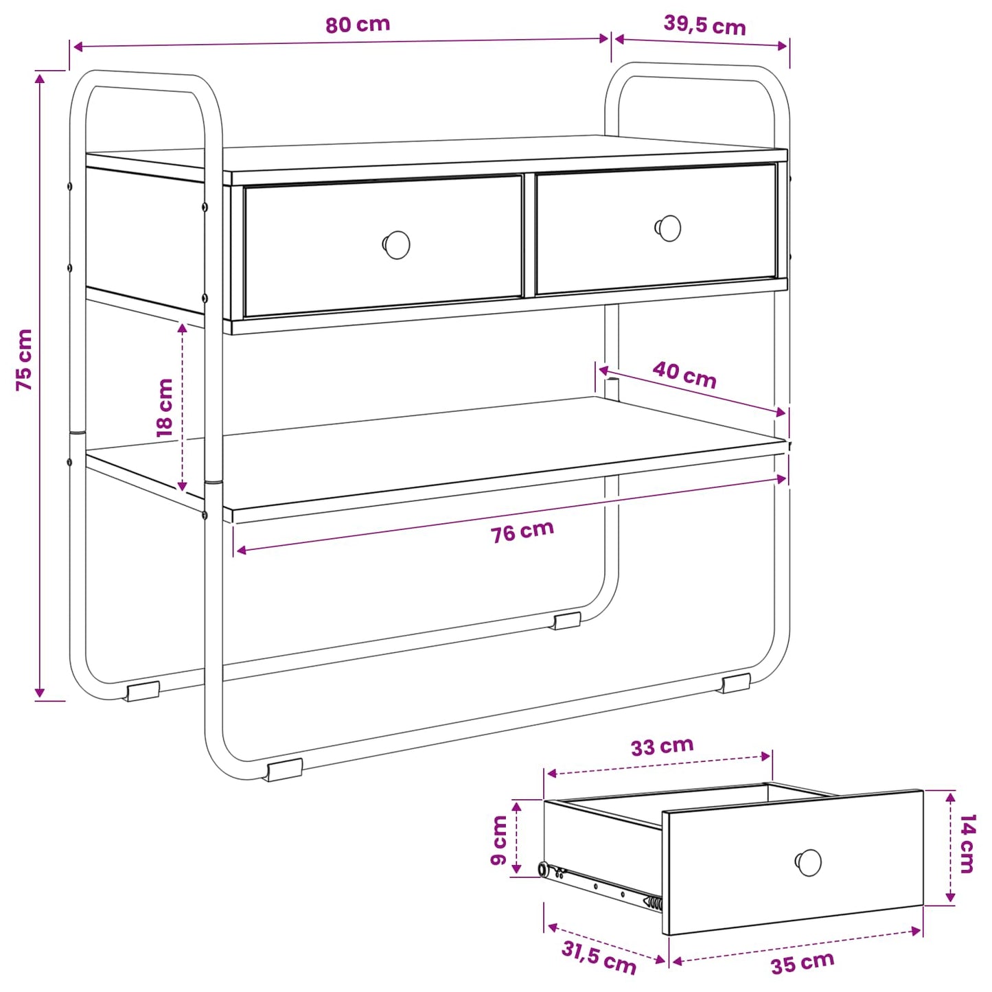 vidaXL Τραπέζι κονσόλας Γκρι Sonoma 80 x 40 x 75 εκ.