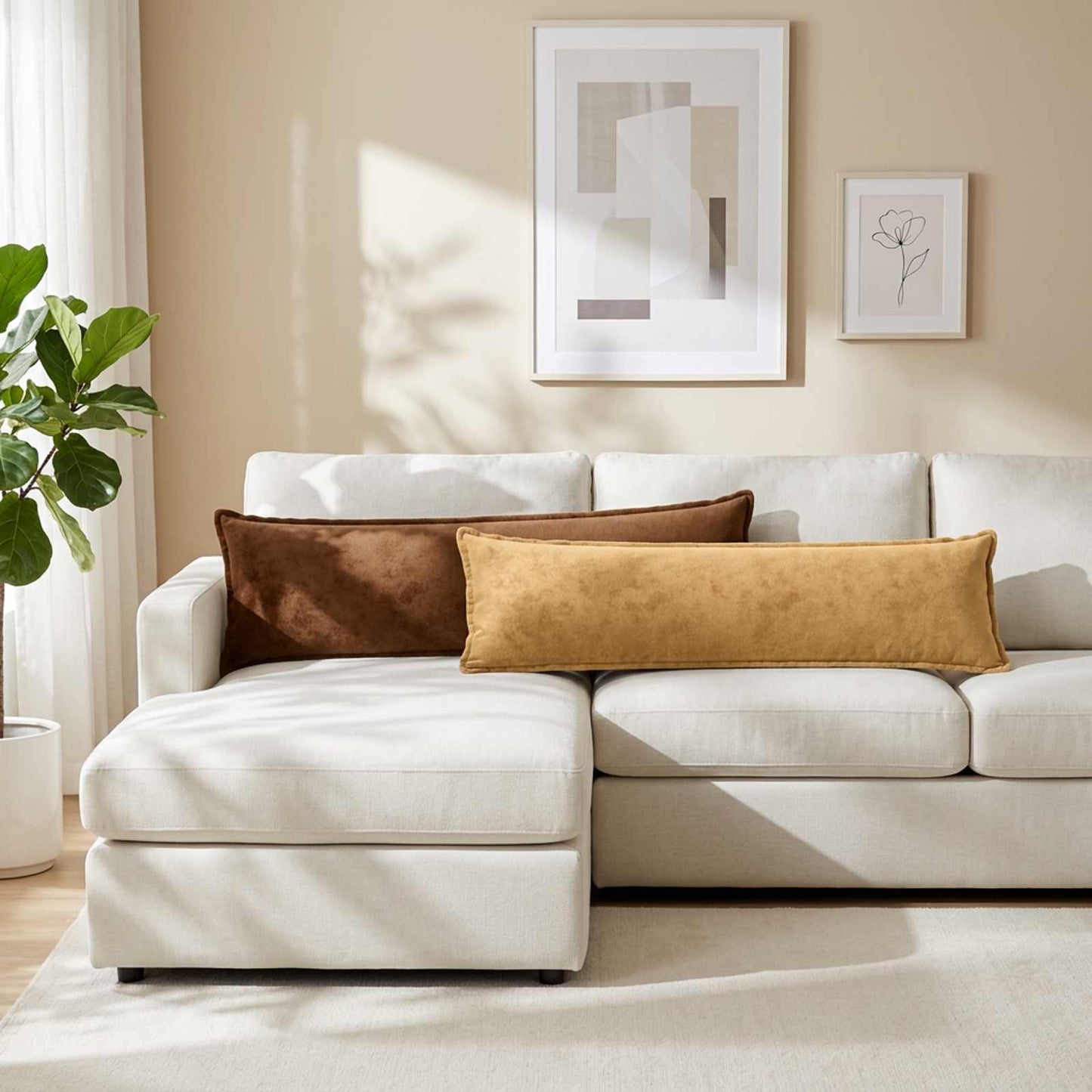vidaXL Μαξιλάρι Ρίψης 2 τμχ. HOUTEN Ανοιχτό καφέ 40 x 145 cm Φανέλα