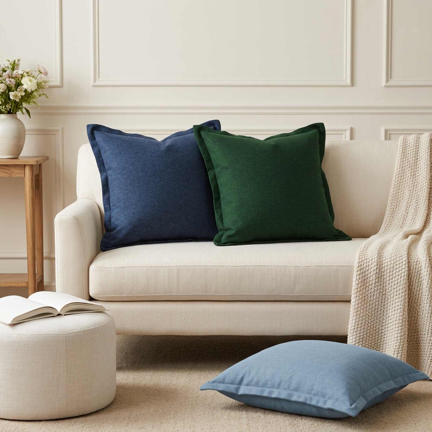 vidaXL Μαξιλάρι με μαξιλάρι HOUTEN 2 τεμ. Μπλε τζην Ψεύτικο Λινό