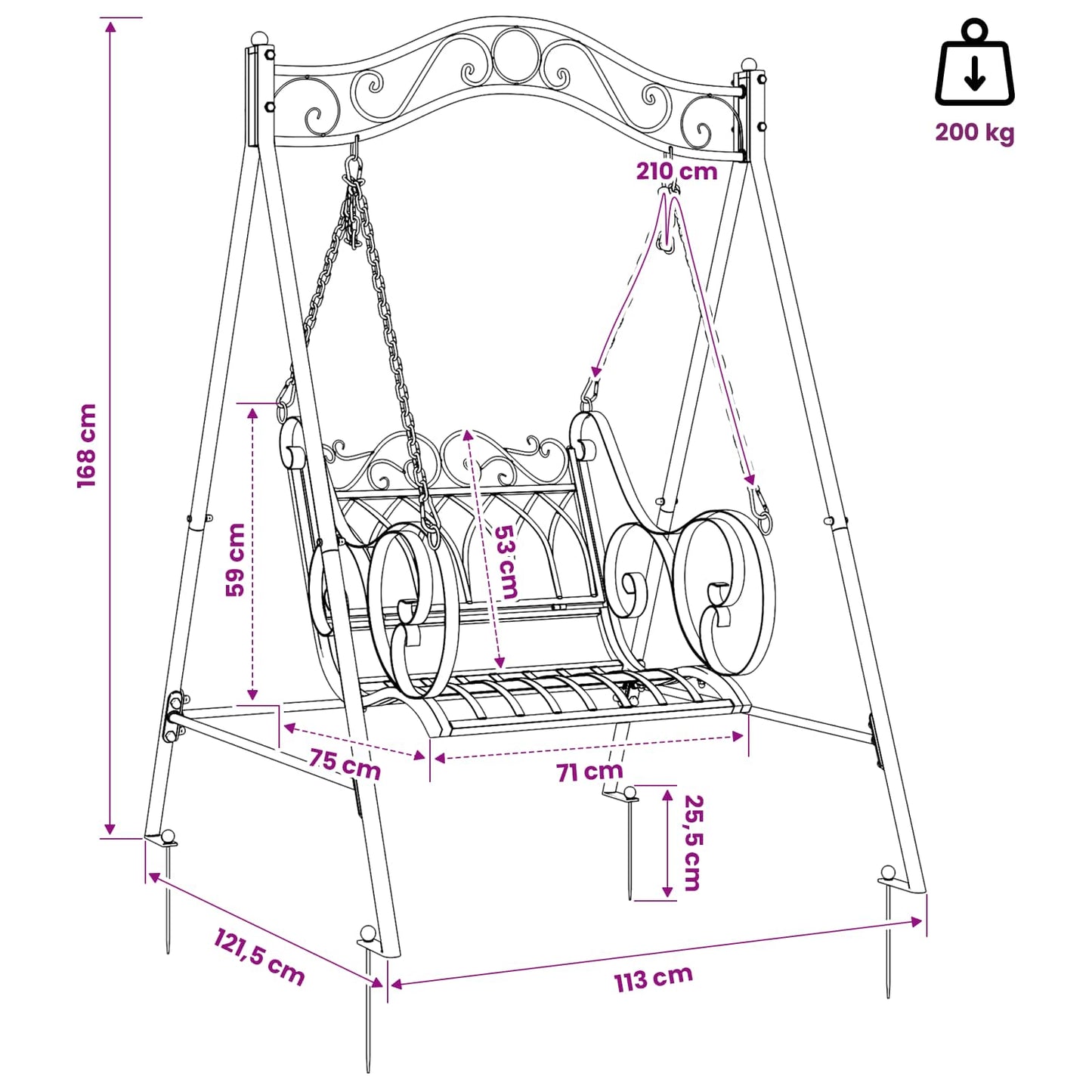 vidaXL Πάγκος Κούνια Ατσάλι 113 x 121,5 x 168 εκ. Αντίκες Λευκό