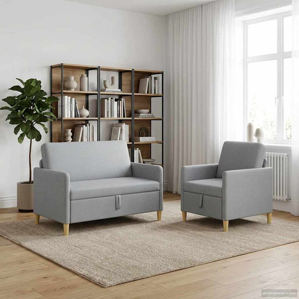 vidaXL Σαλονάκι Σετ Με Αποθηκευτικό Χώρο 2 pcs Ανοιχτό γκρι