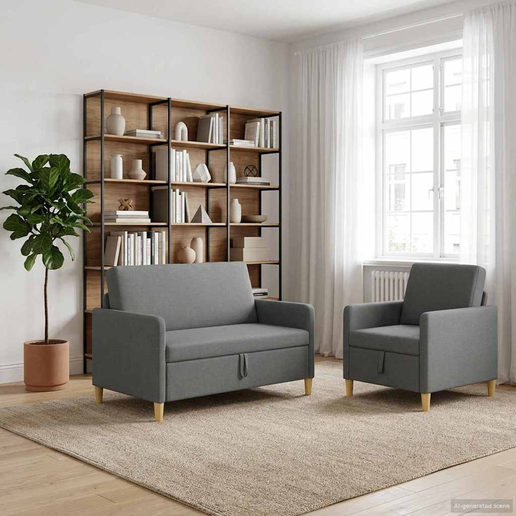vidaXL Σαλονάκι Σετ Με Αποθηκευτικό Χώρο 2 pcs Σκούρο Γκρι Πολυεστέρας