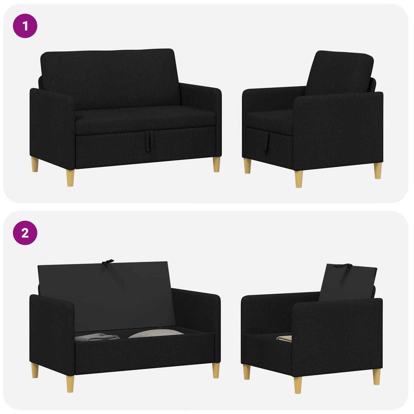 vidaXL Σαλονάκι Σετ Με Αποθηκευτικό Χώρο 2 pcs Μαύρο Πολυεστέρας