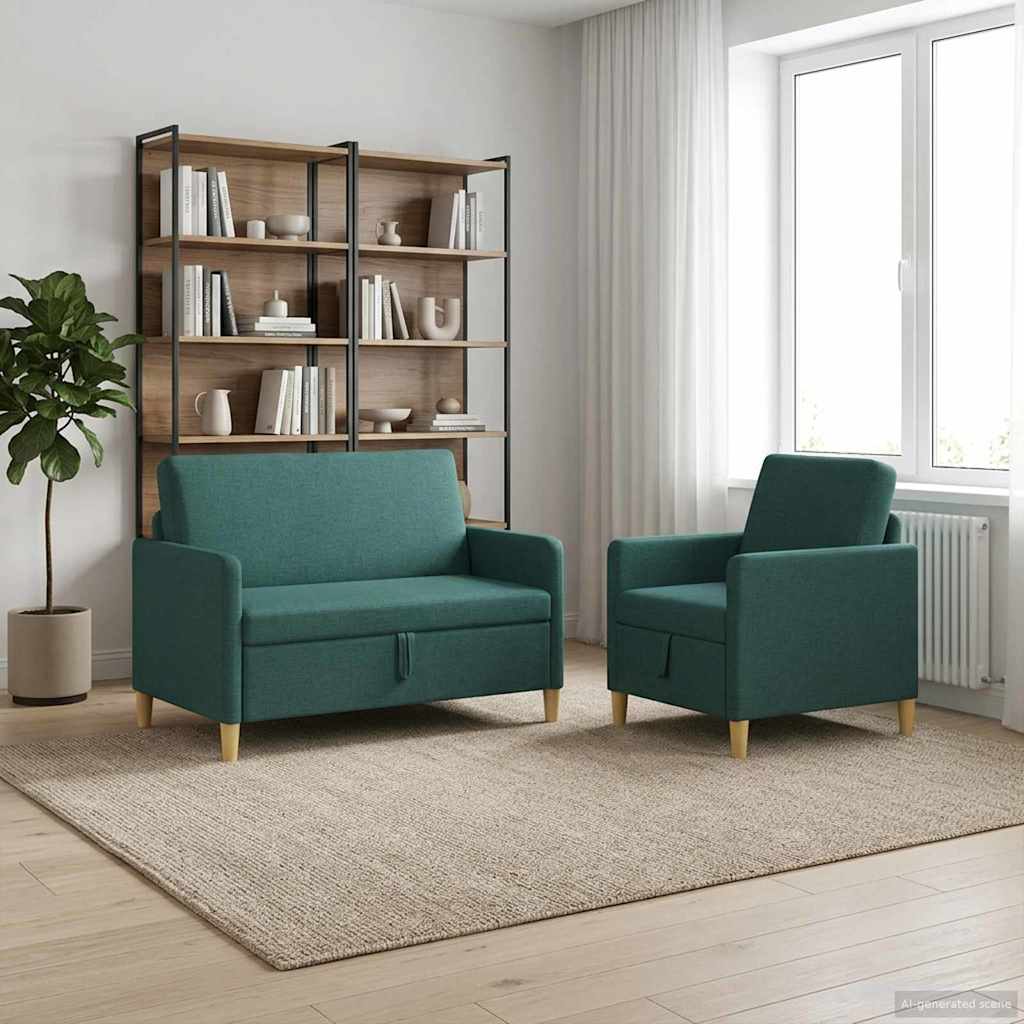 vidaXL Σαλονάκι Σετ Με Αποθηκευτικό Χώρο 2 pcs Σκούρο Πράσινο