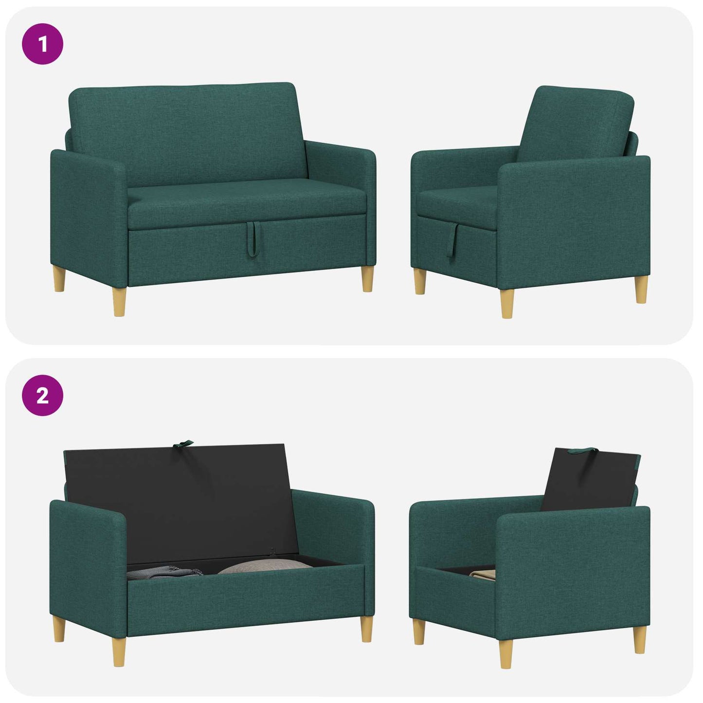 vidaXL Σαλονάκι Σετ Με Αποθηκευτικό Χώρο 2 pcs Σκούρο Πράσινο