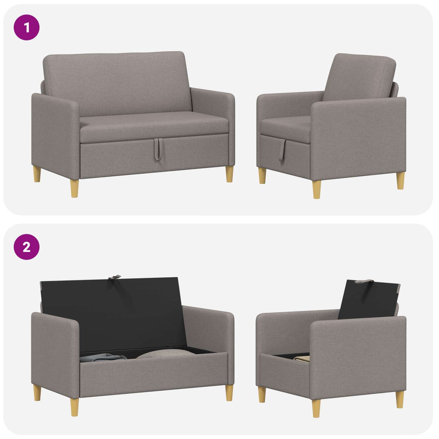 vidaXL Σαλονάκι Σετ Με Αποθηκευτικό Χώρο 2 pcs Taupe Πολυεστέρας