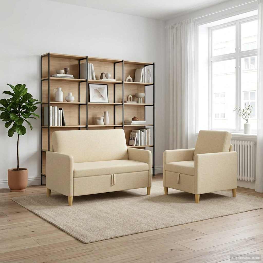 vidaXL Σαλονάκι Σετ Με Αποθηκευτικό Χώρο 2 pcs Κρεμ Πολυεστέρας