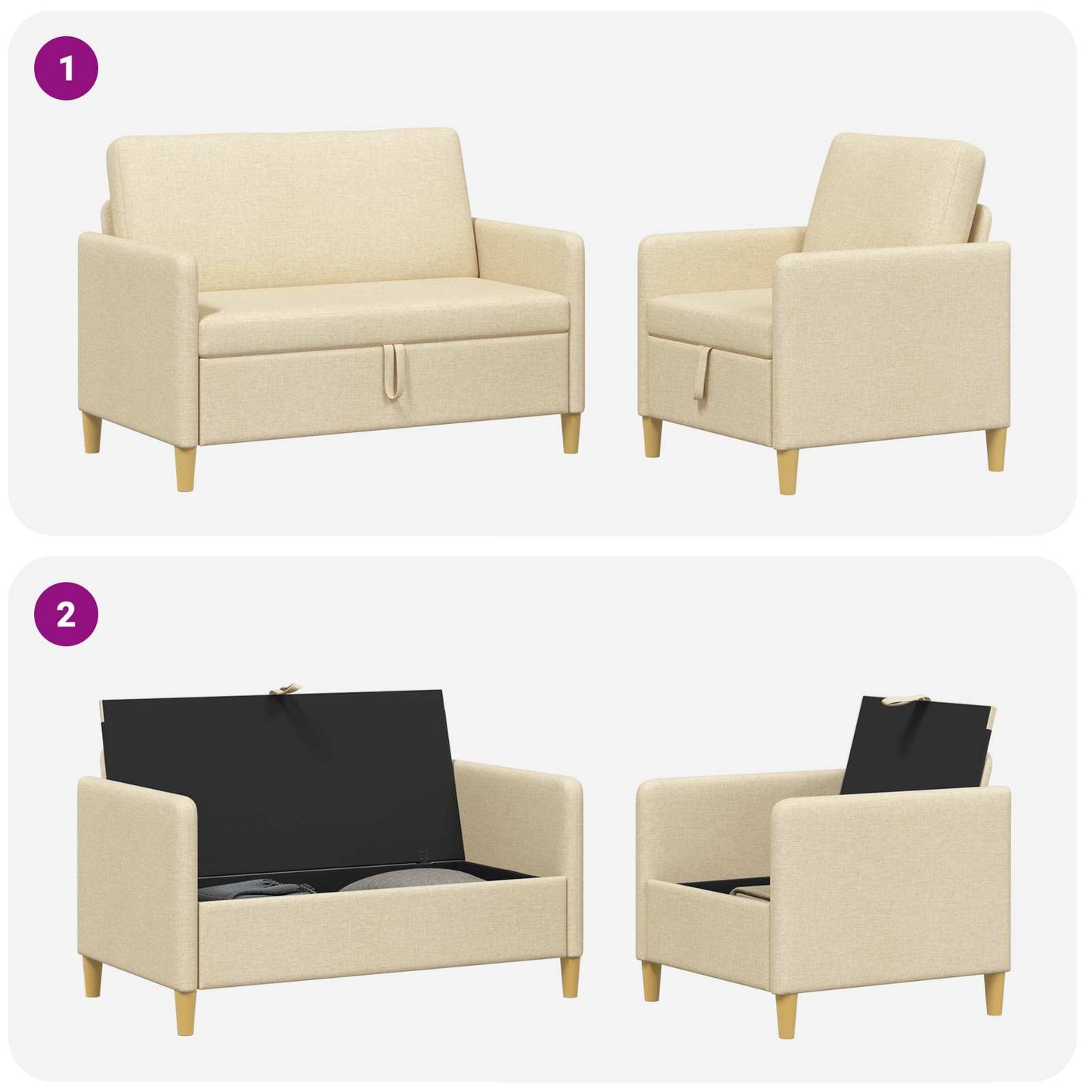 vidaXL Σαλονάκι Σετ Με Αποθηκευτικό Χώρο 2 pcs Κρεμ Πολυεστέρας