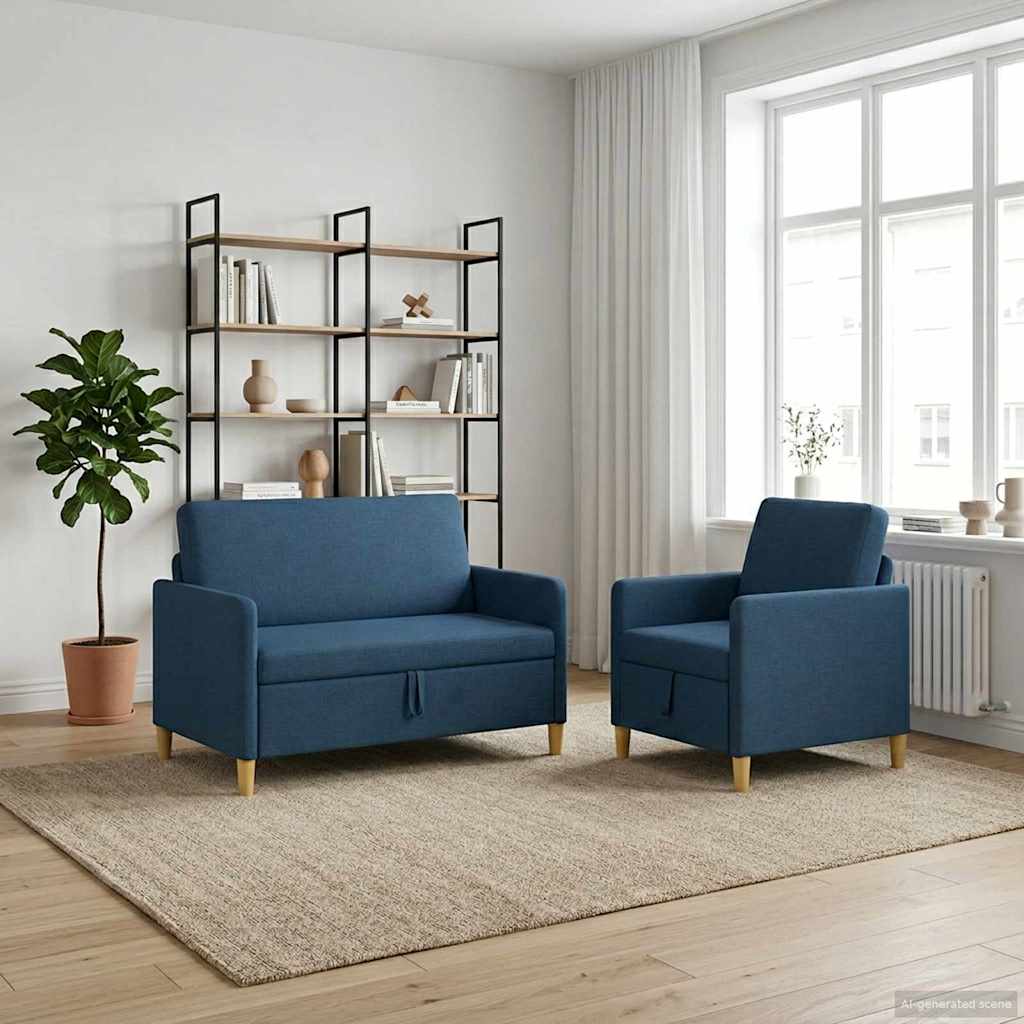 vidaXL Σαλονάκι Σετ Με Αποθηκευτικό Χώρο 2 pcs Μπλε Πολυεστέρας