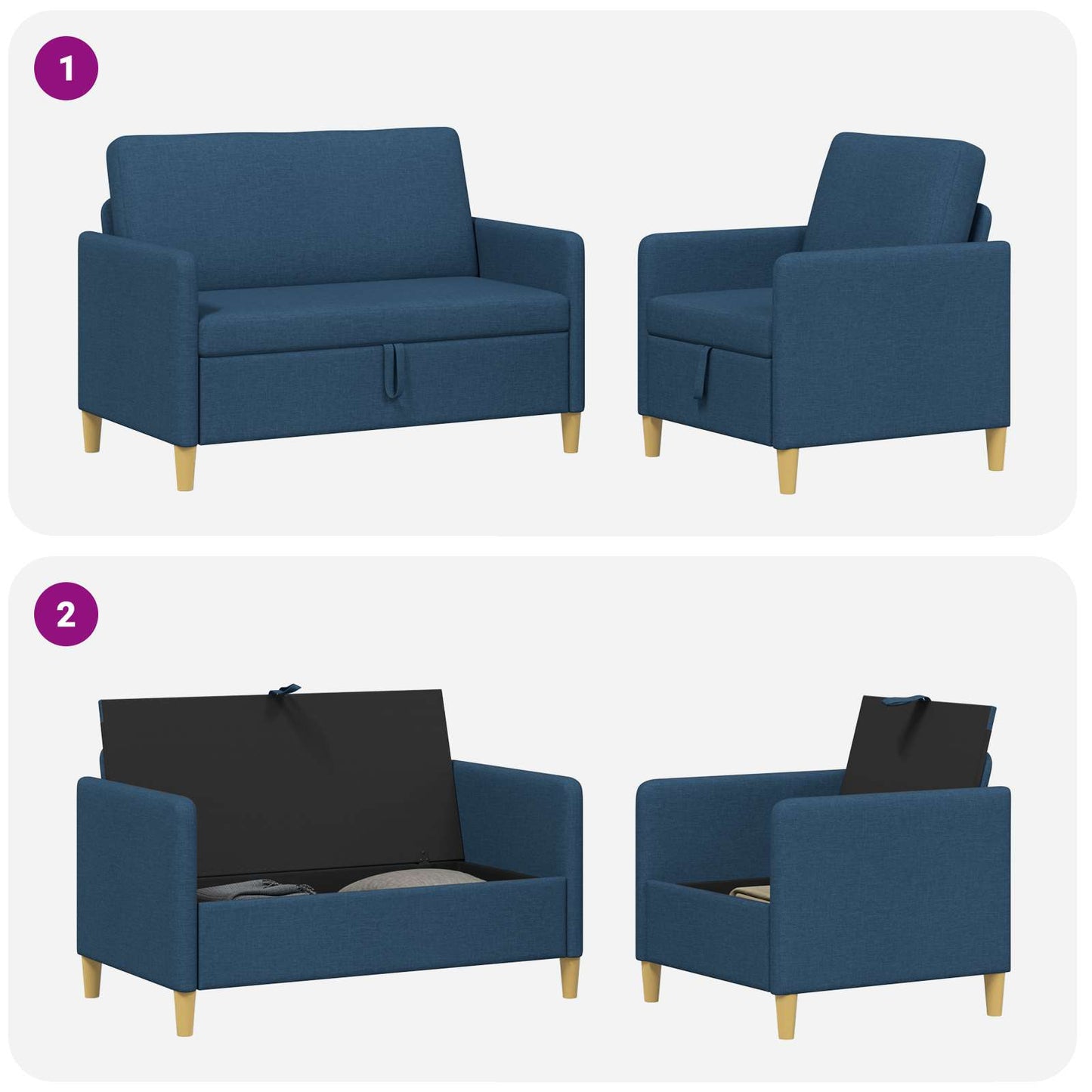 vidaXL Σαλονάκι Σετ Με Αποθηκευτικό Χώρο 2 pcs Μπλε Πολυεστέρας